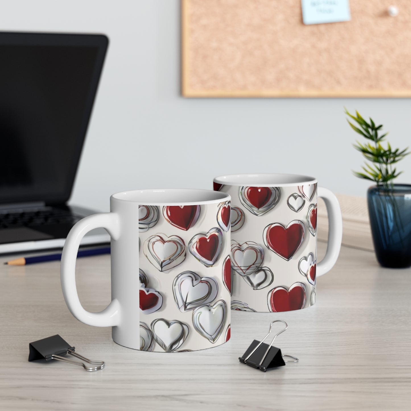 Red And White Love Hearts Mug - Ceramic Coffee Mug 11oz