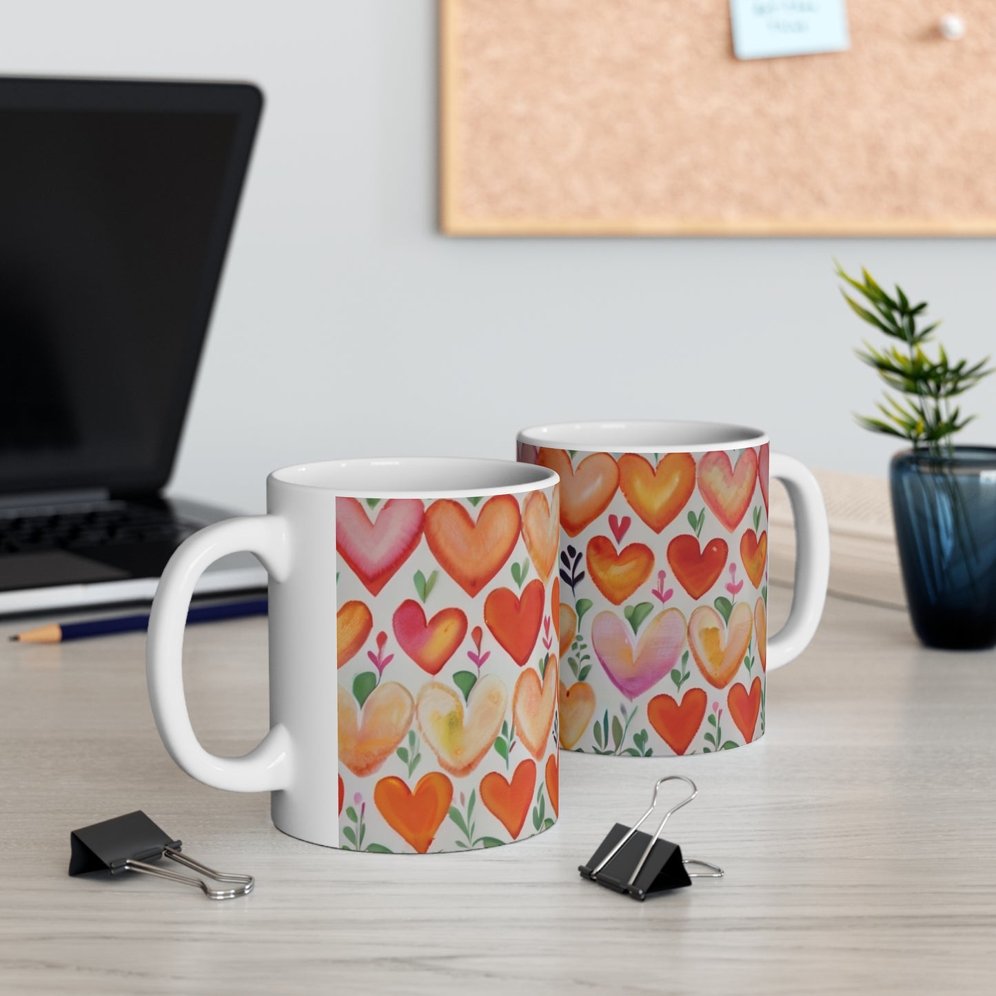 Orange Love Hearts Mug - Ceramic Coffee Mug 11oz