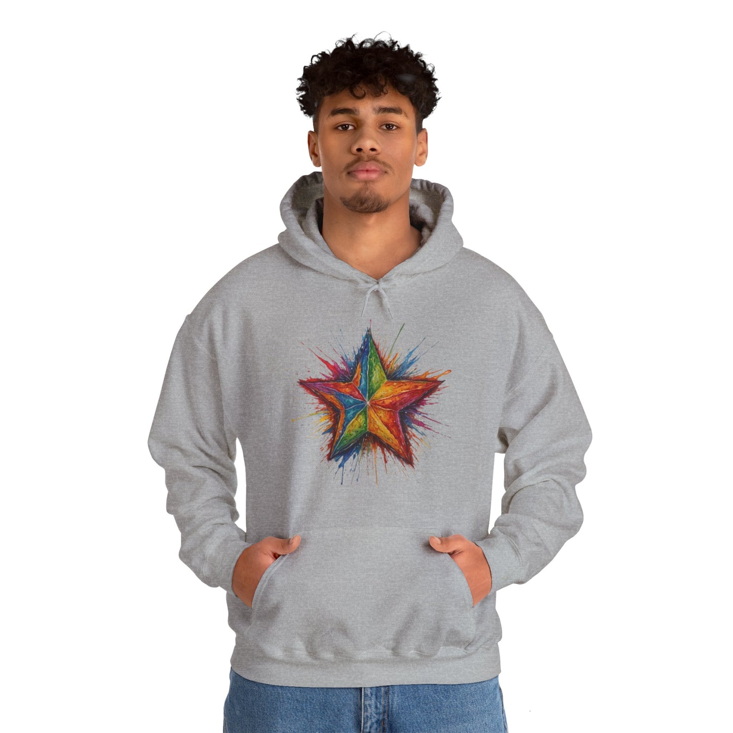 Burning Multicoloured Star - Unisex Hooded Sweatshirt