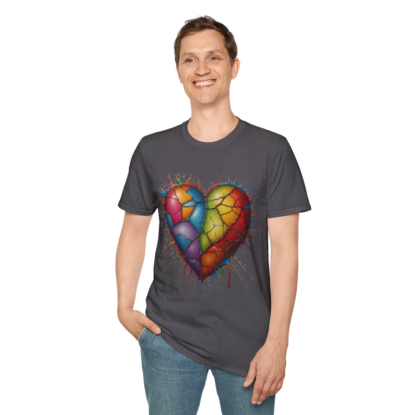 Colourful Messy Cracked Love Heart - Unisex T-Shirt