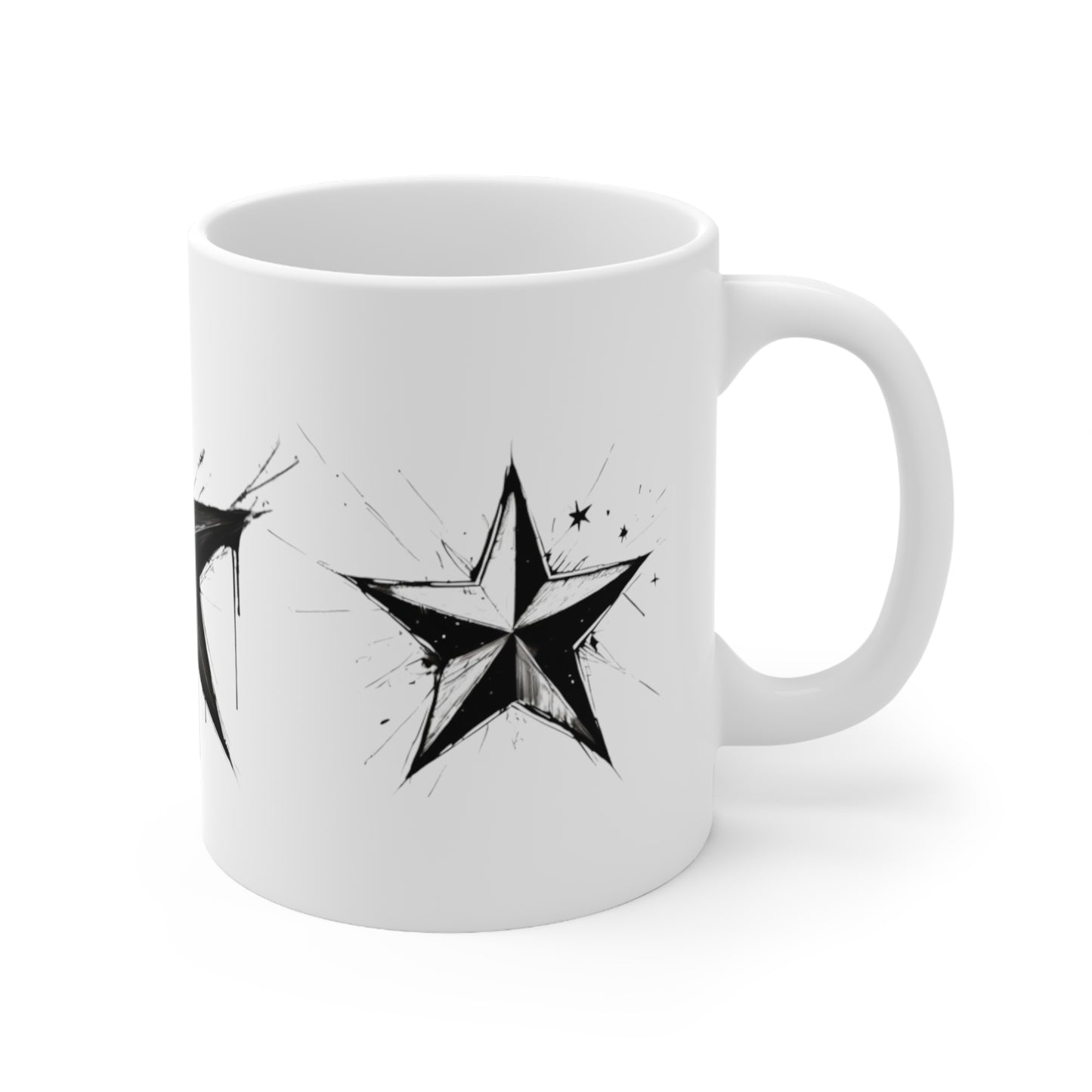 Black and White Sketched Stars Mug - Ceramic Coffee Mug 11oz