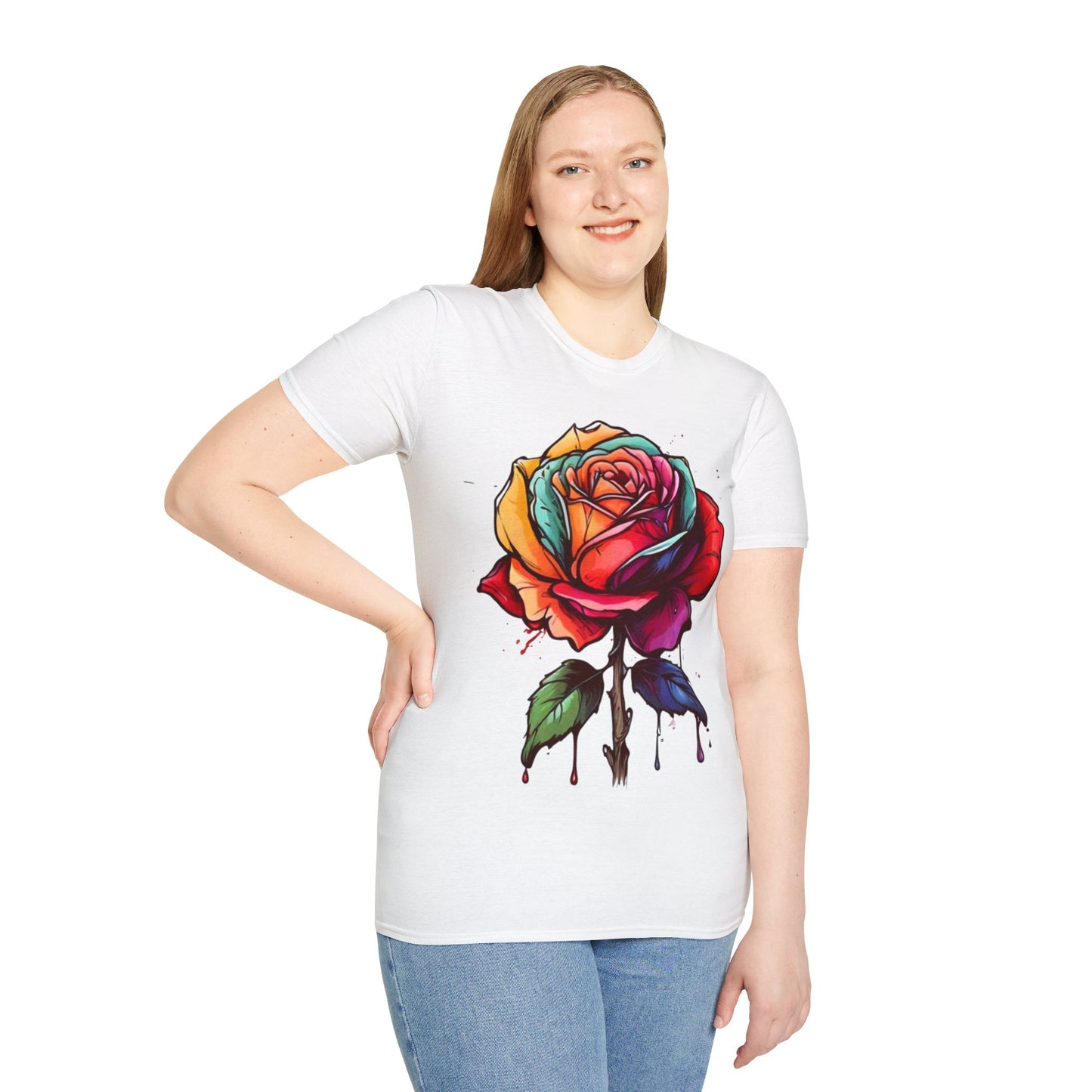 Large Colourful Dripping Rose - Unisex T-Shirt