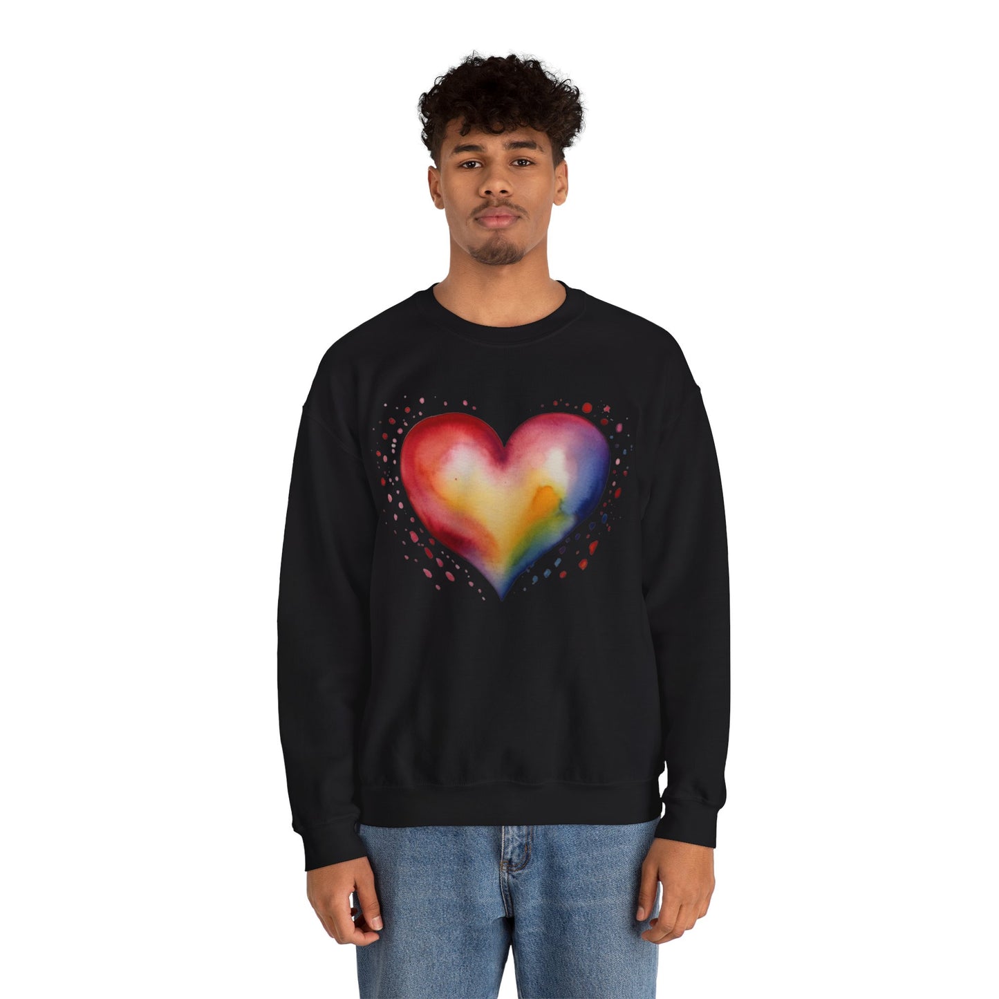 Colourful Watercolour Style Love Heart - Unisex Crewneck Sweatshirt
