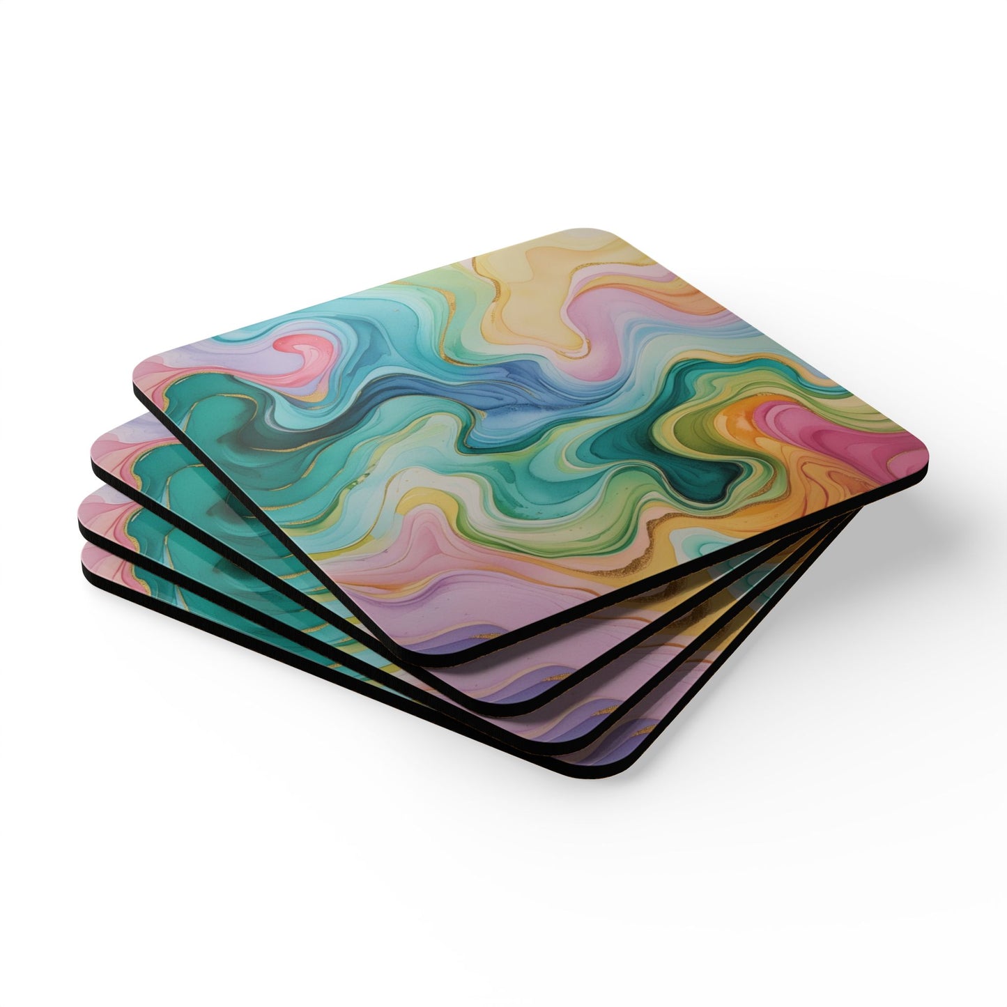 Light-Coloured Watercolour Wavey Patterns - Corkwood Coaster Set