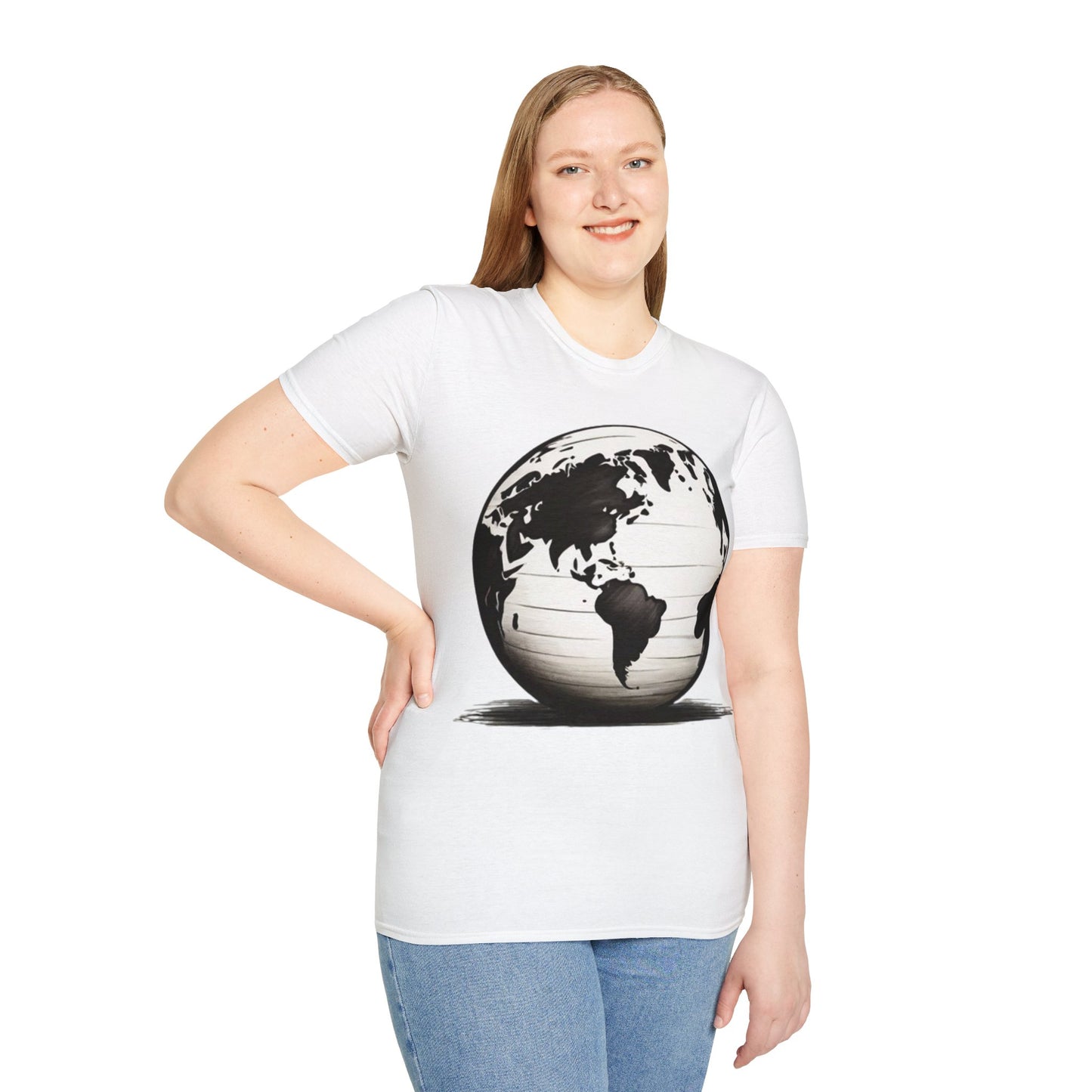 Black and White Earth Sphere Sketch - Unisex T-Shirt