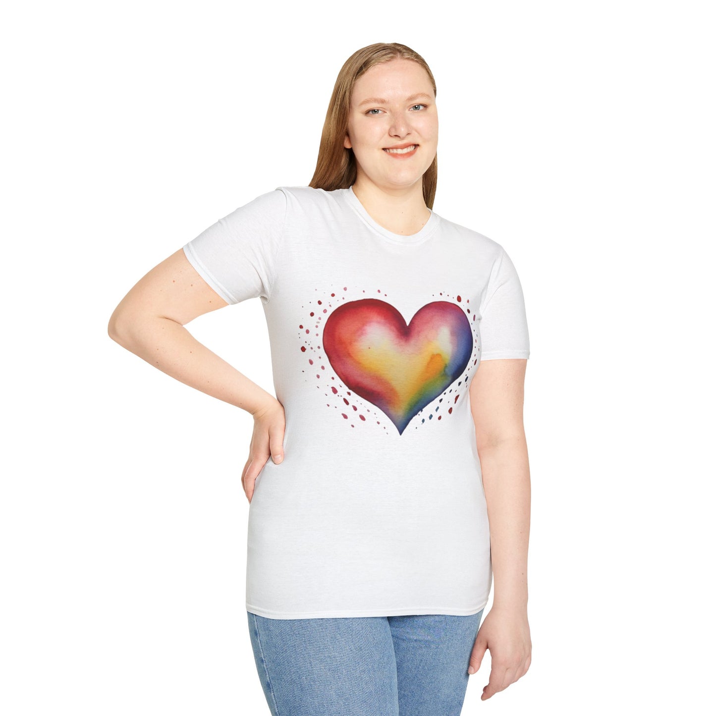 Colourful Watercolour Style Love Heart - Unisex T-Shirt