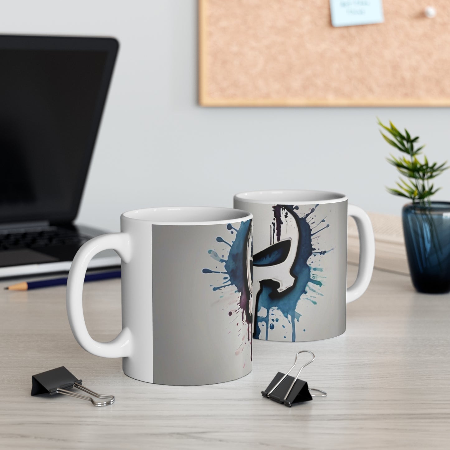 Watercolour White Punisher Symbol Logo Mug - Ceramic Coffee Mug 11oz