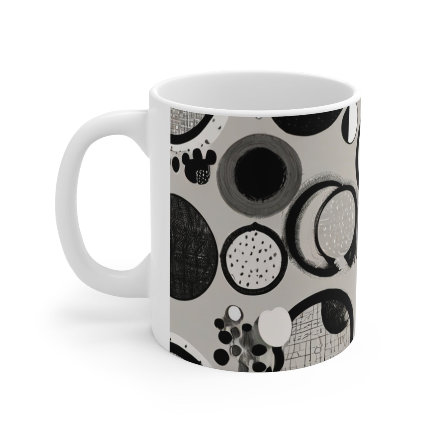 Black and White Circles Patterns Mug - Ceramic Coffee Mug 11oz