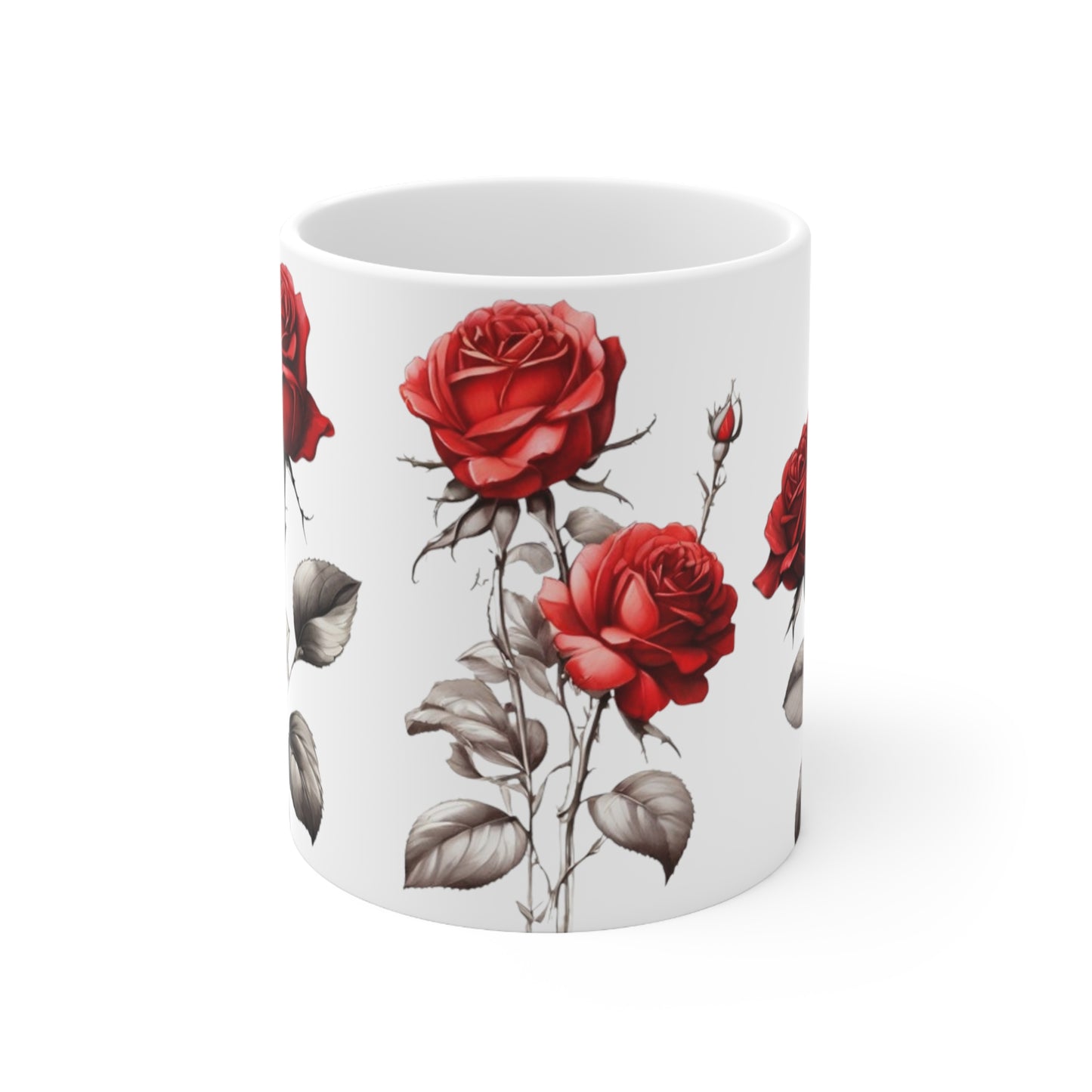 Sketch Art Red Roses Mug - Ceramic Coffee Mug 11oz