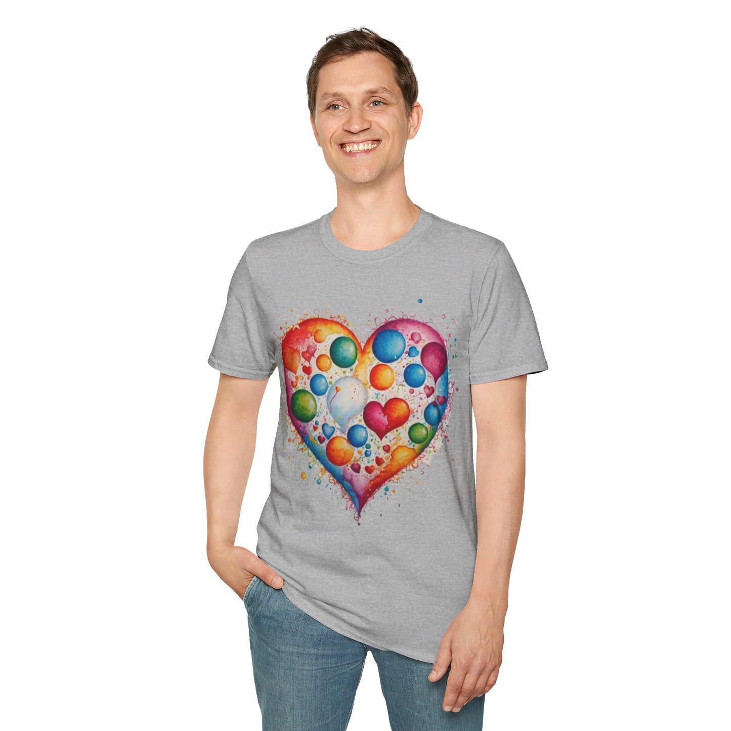 Colourful Messy Bubbles Love Heart - Unisex T-Shirt