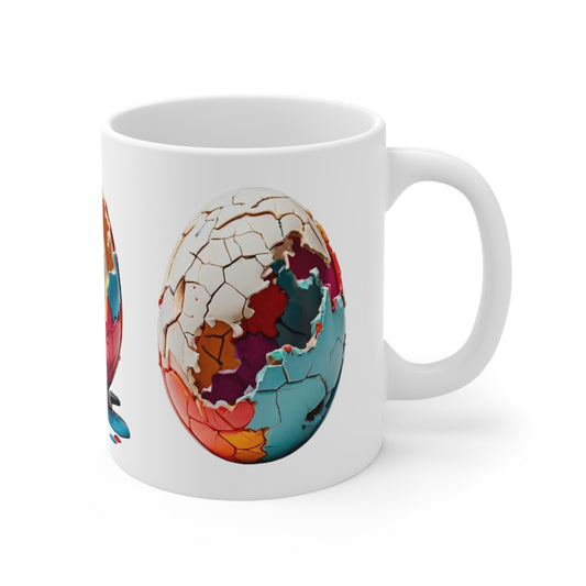 Colourful Cracked Eggs Artwork Mug - Ceramic Coffee Mug 11oz