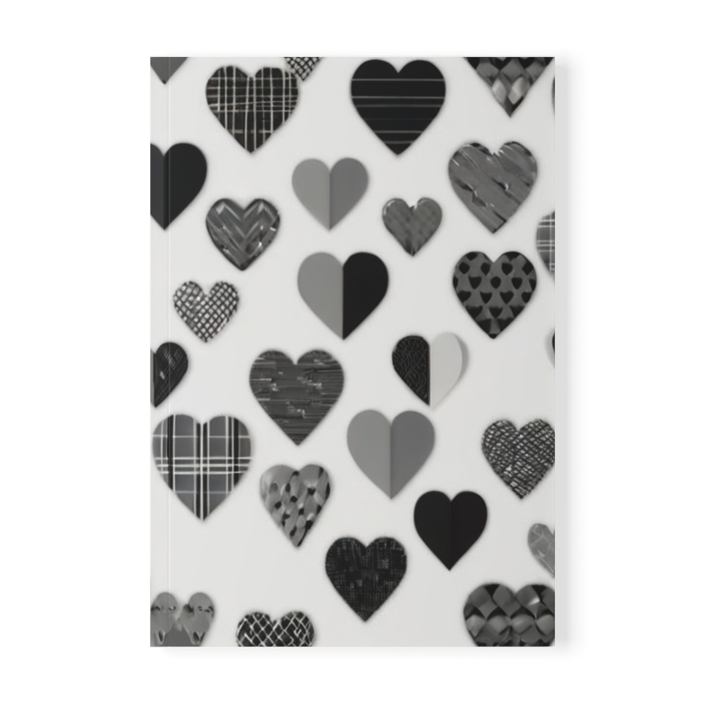 Greyscale Small Love Hearts - Softcover Notebook, A5