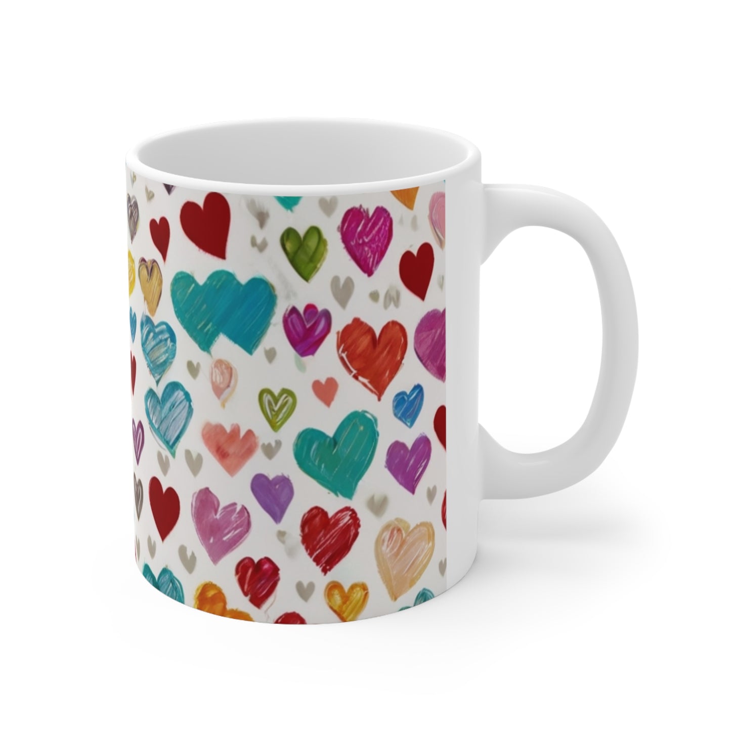 Sketched Colourful Small Love Hearts Mug - Ceramic Coffee Mug 11oz