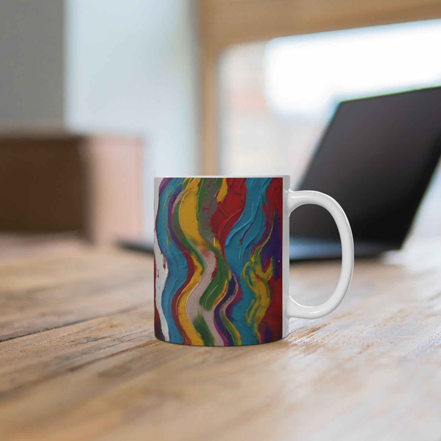 Messy Swirly Colourful Paint Lines Mug - Ceramic Coffee Mug 11oz