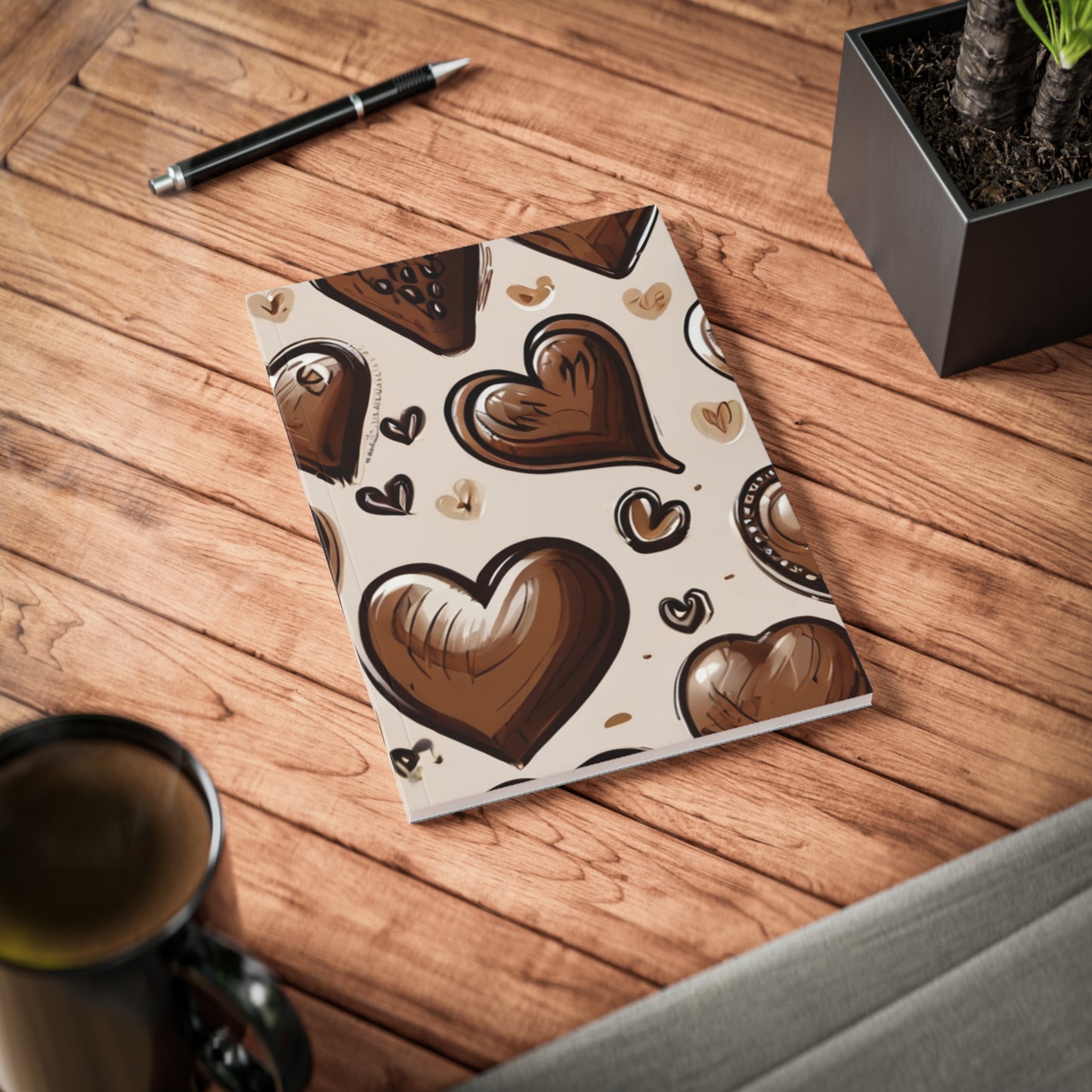 Brown Love Hearts - Softcover Notebook, A5