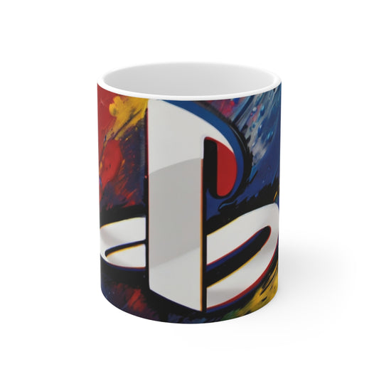 PlayStation Logo, Messy Paint Background Mug - Ceramic Coffee Mug 11oz