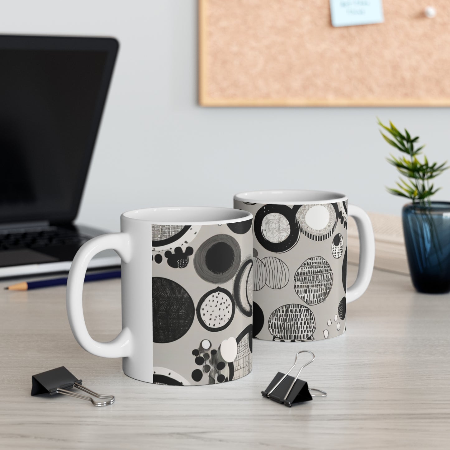 Black and White Circles Patterns Mug - Ceramic Coffee Mug 11oz