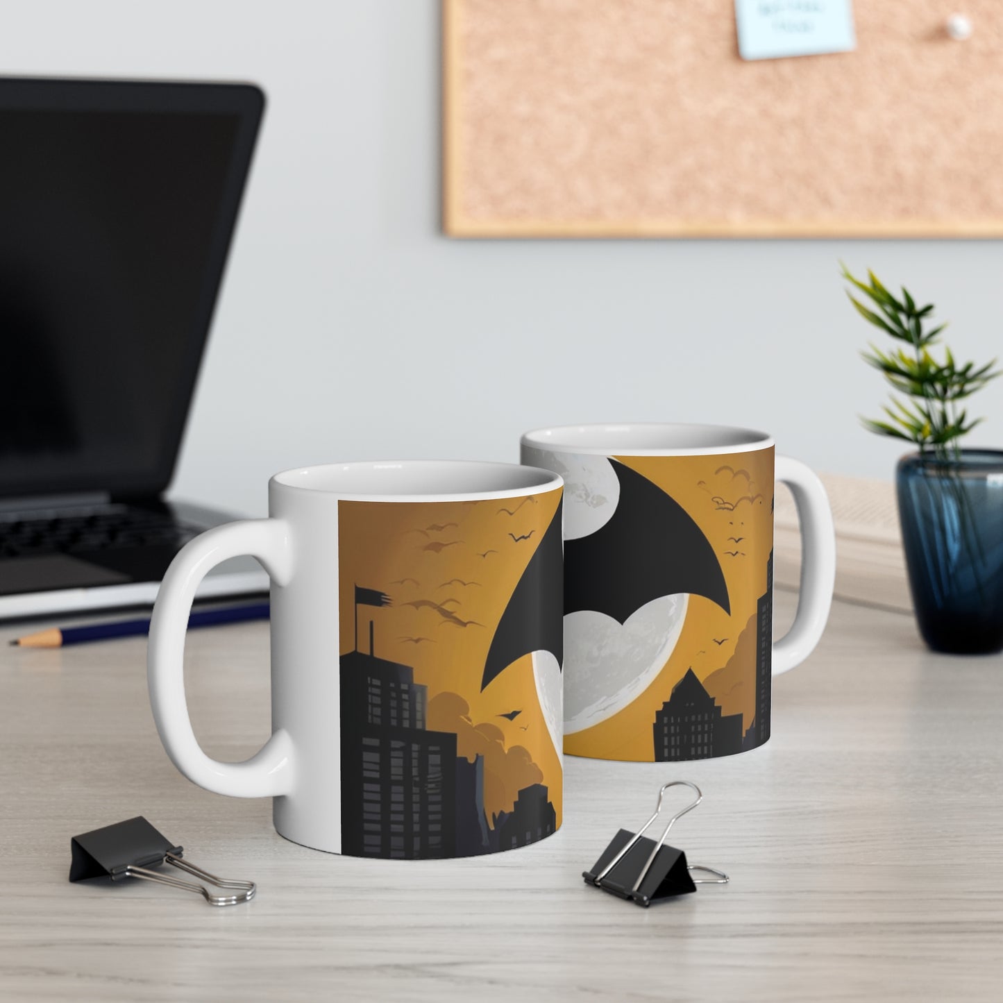 Yellow Background Bat Signal Mug - Ceramic Coffee Mug 11oz