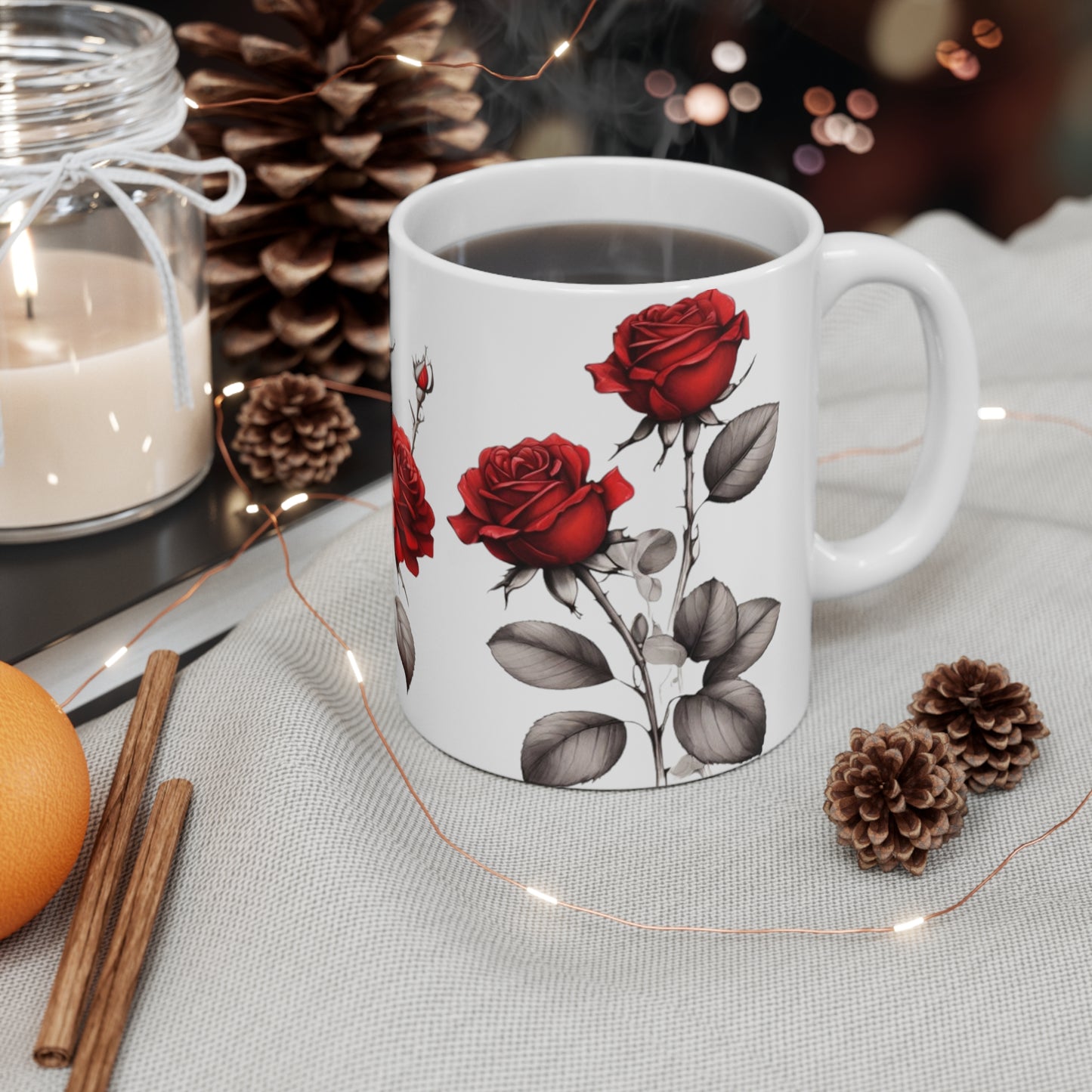 Sketch Art Red Roses Mug - Ceramic Coffee Mug 11oz