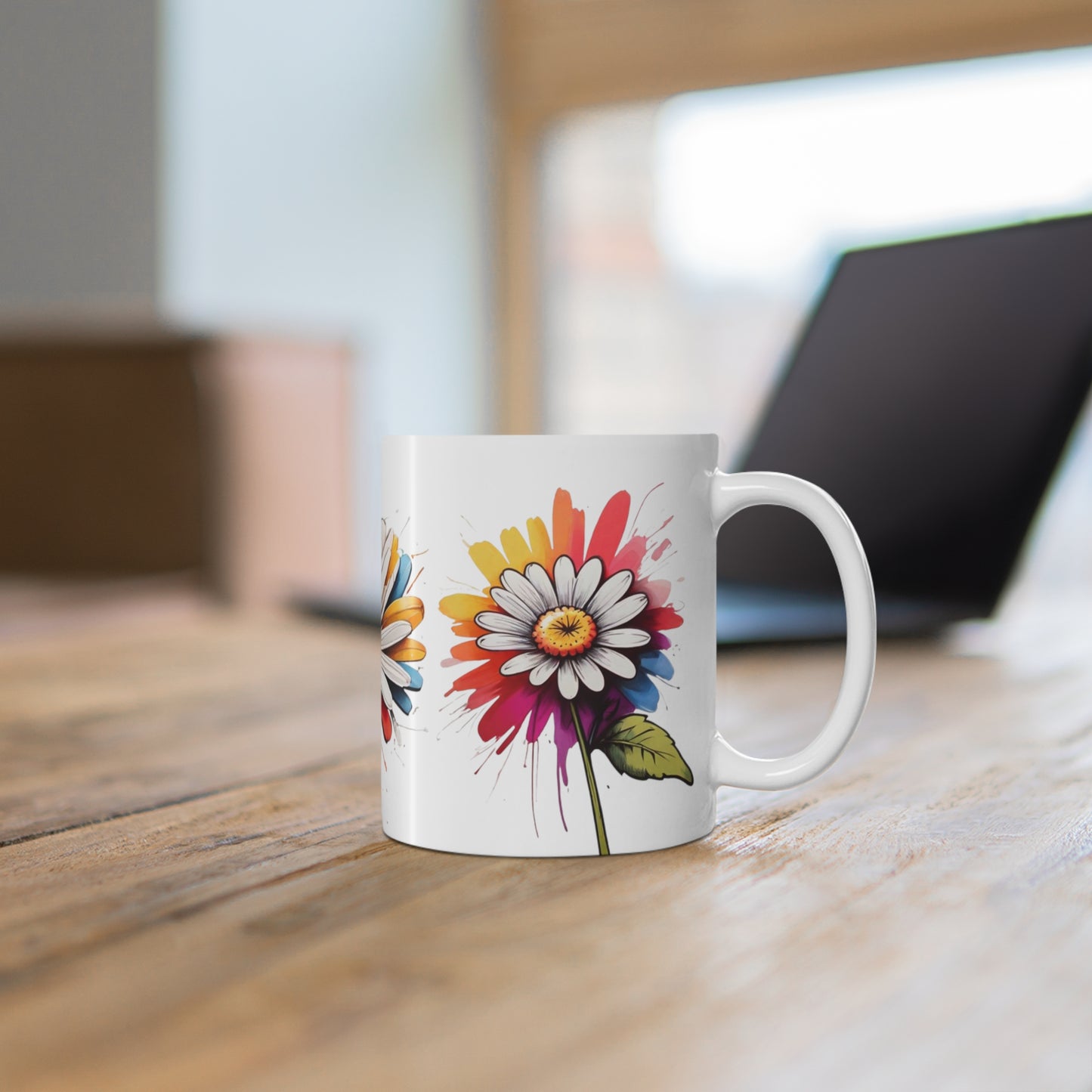 Messy Colourful Daisy Artwork Mug - Ceramic Coffee Mug 11oz