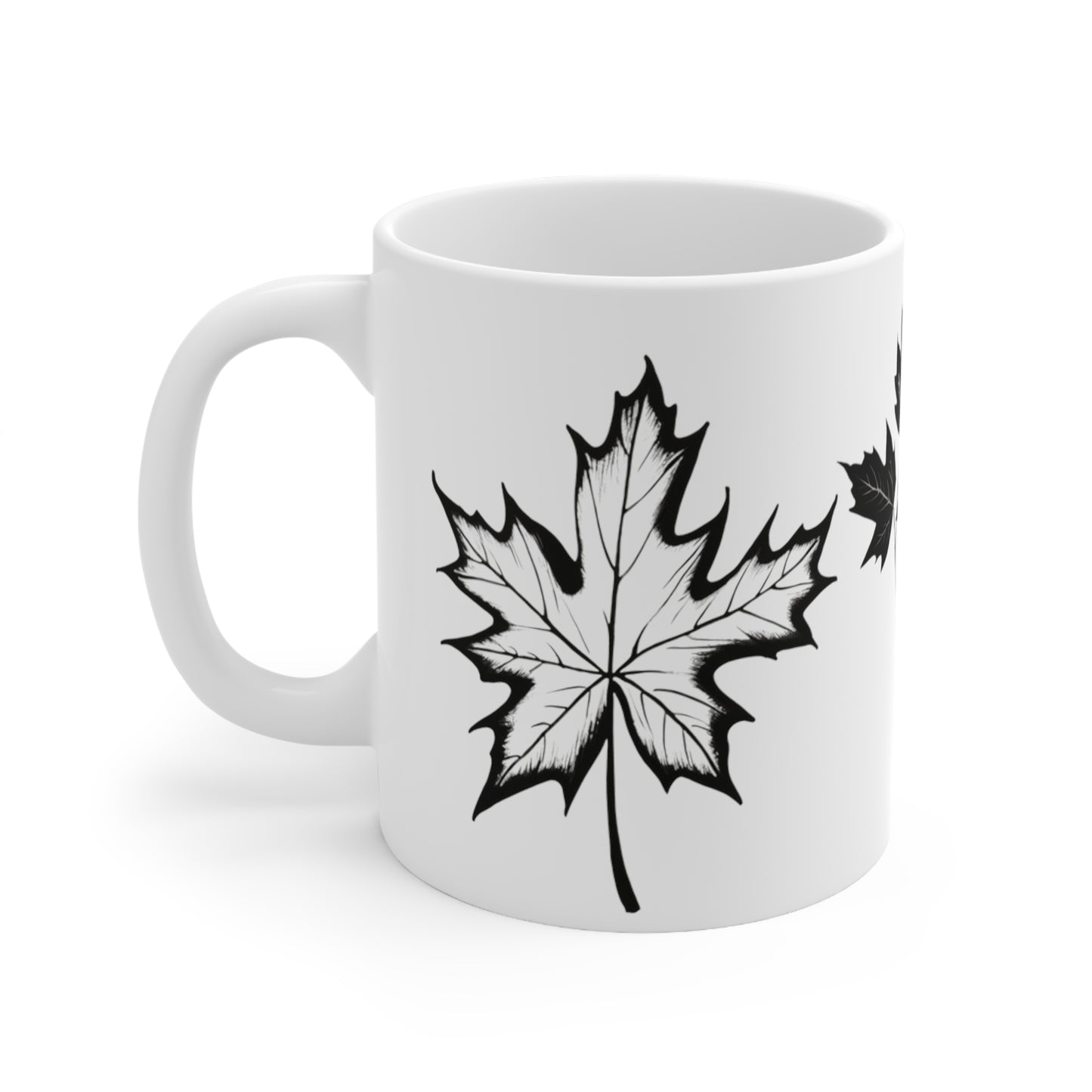 Black and White Maple Leaf Mug - Ceramic Coffee Mug 11oz