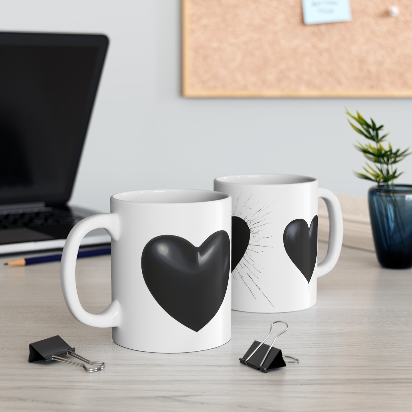 Black Love Hearts Mug - Ceramic Coffee Mug 11oz