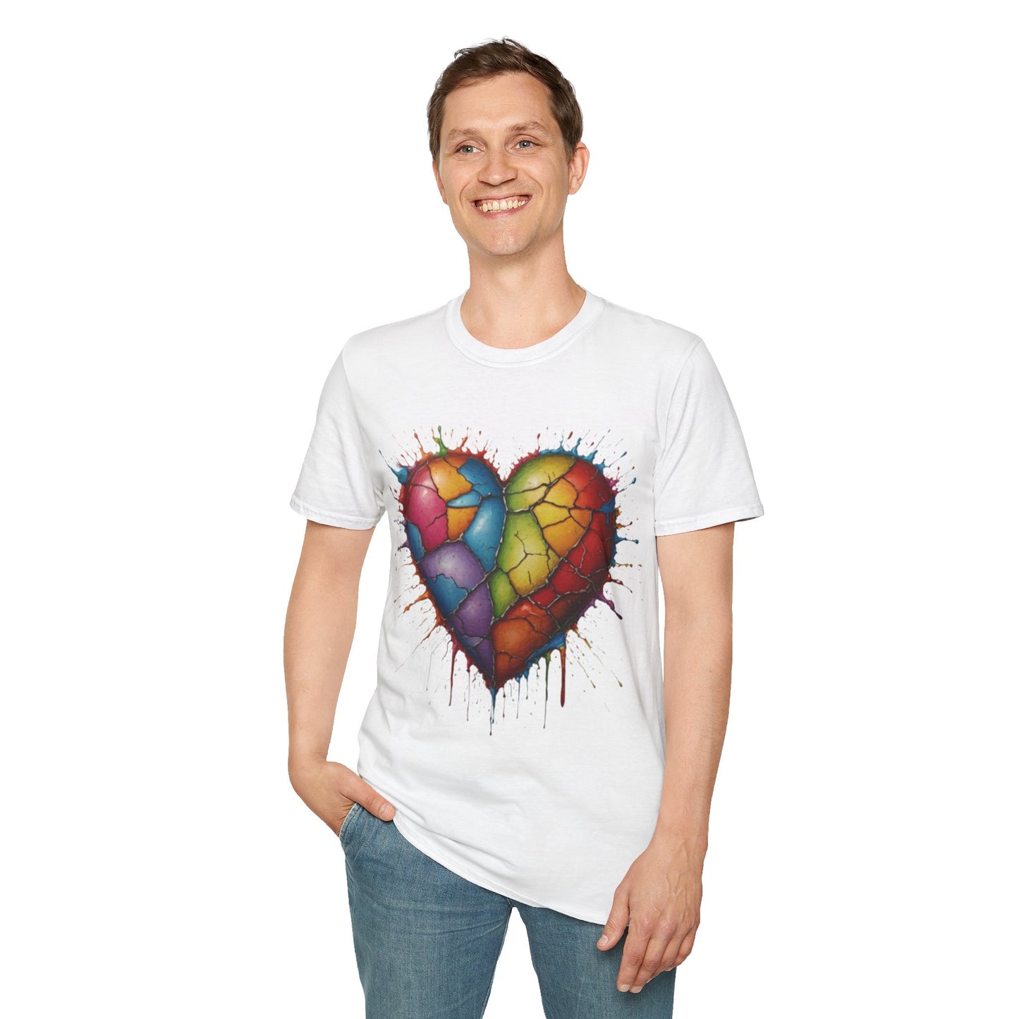 Colourful Messy Cracked Love Heart - Unisex T-Shirt