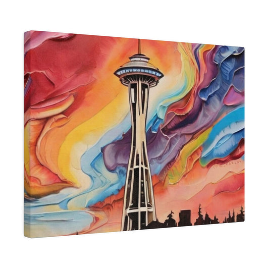 Space Needle Colourful Painting - Matte Canvas, Stretched, 0.75"
