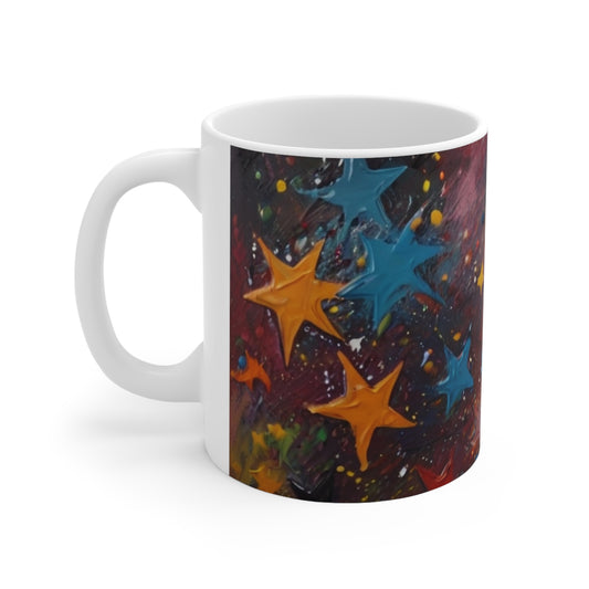Messy Colourful Stars Mug - Ceramic Coffee Mug 11oz