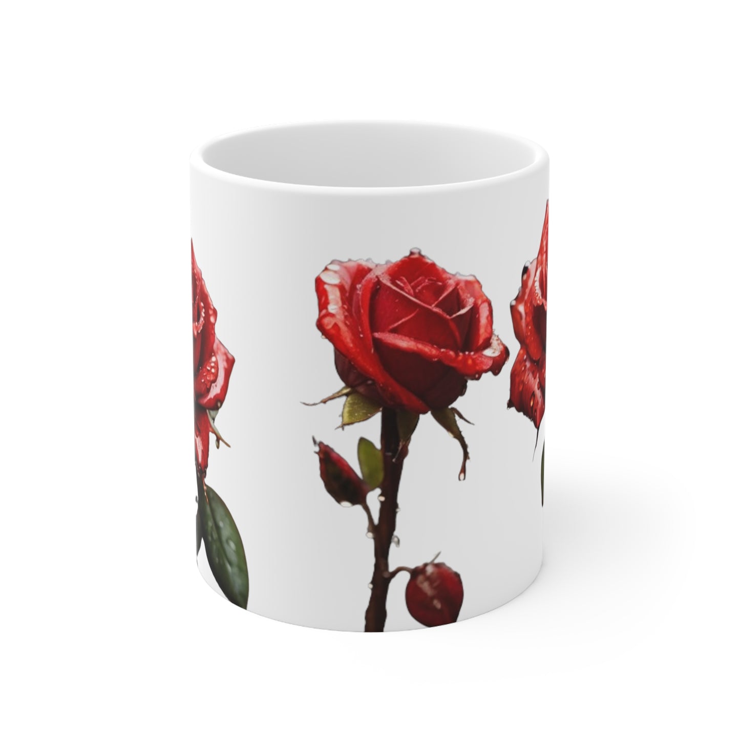 Red Roses Covered In Rain Drops Mug - Ceramic Coffee Mug 11oz