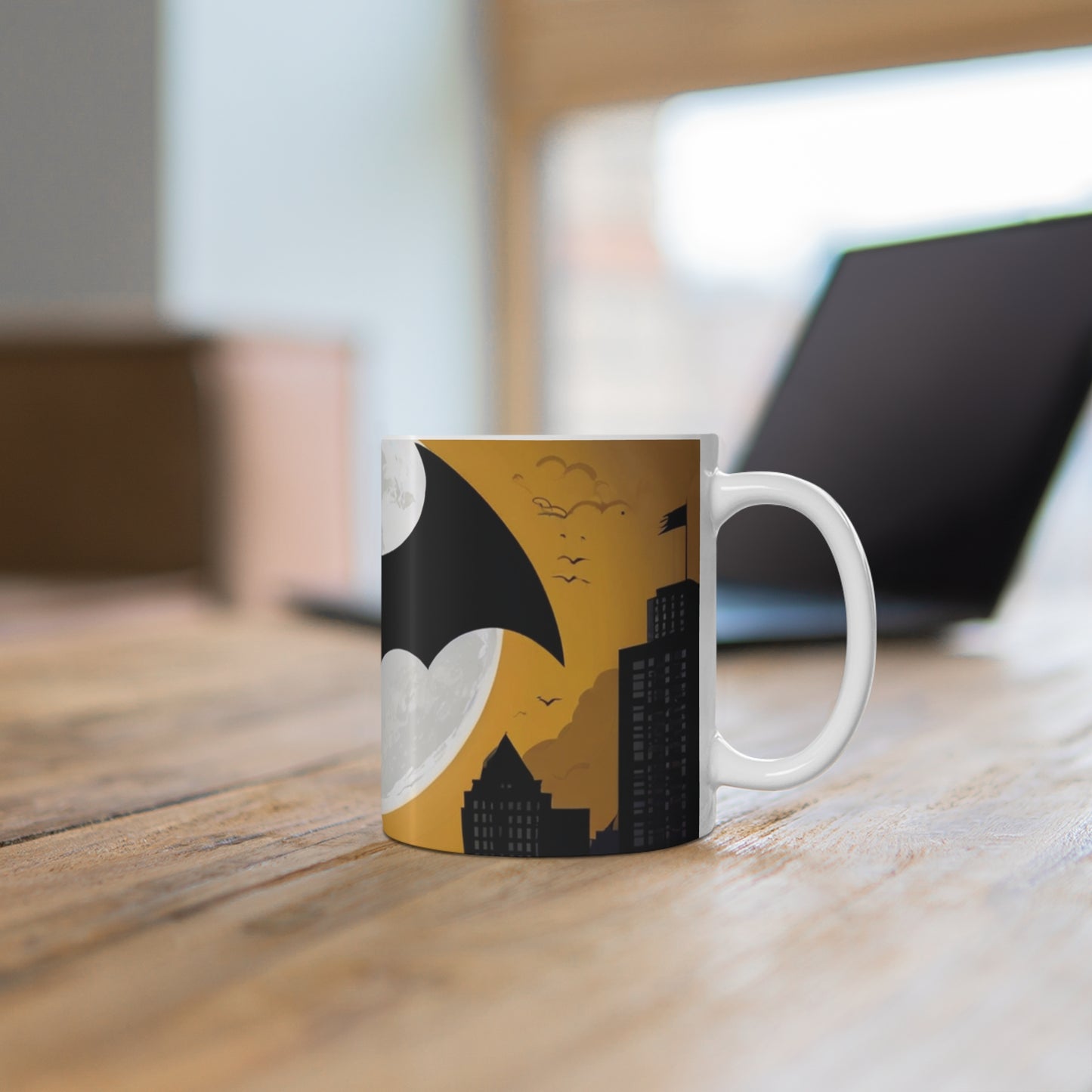 Yellow Background Bat Signal Mug - Ceramic Coffee Mug 11oz