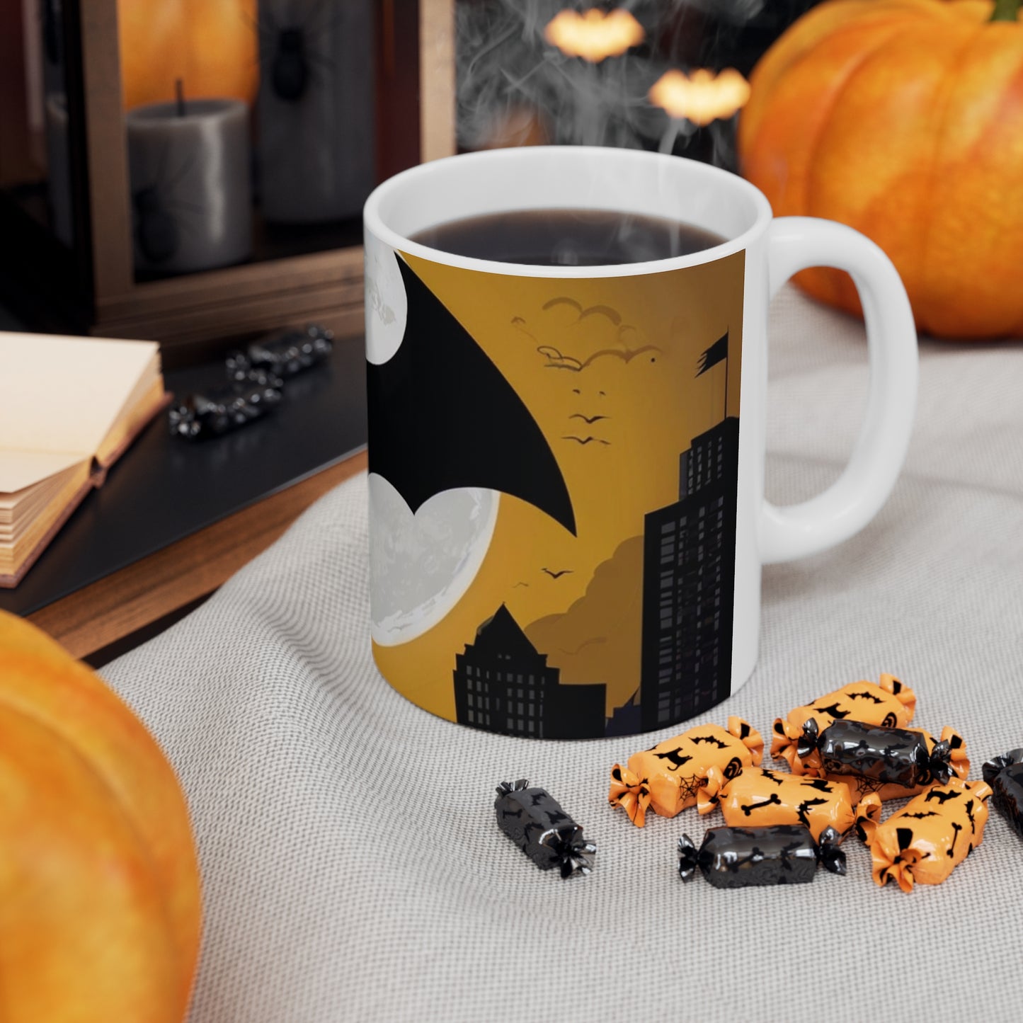 Yellow Background Bat Signal Mug - Ceramic Coffee Mug 11oz