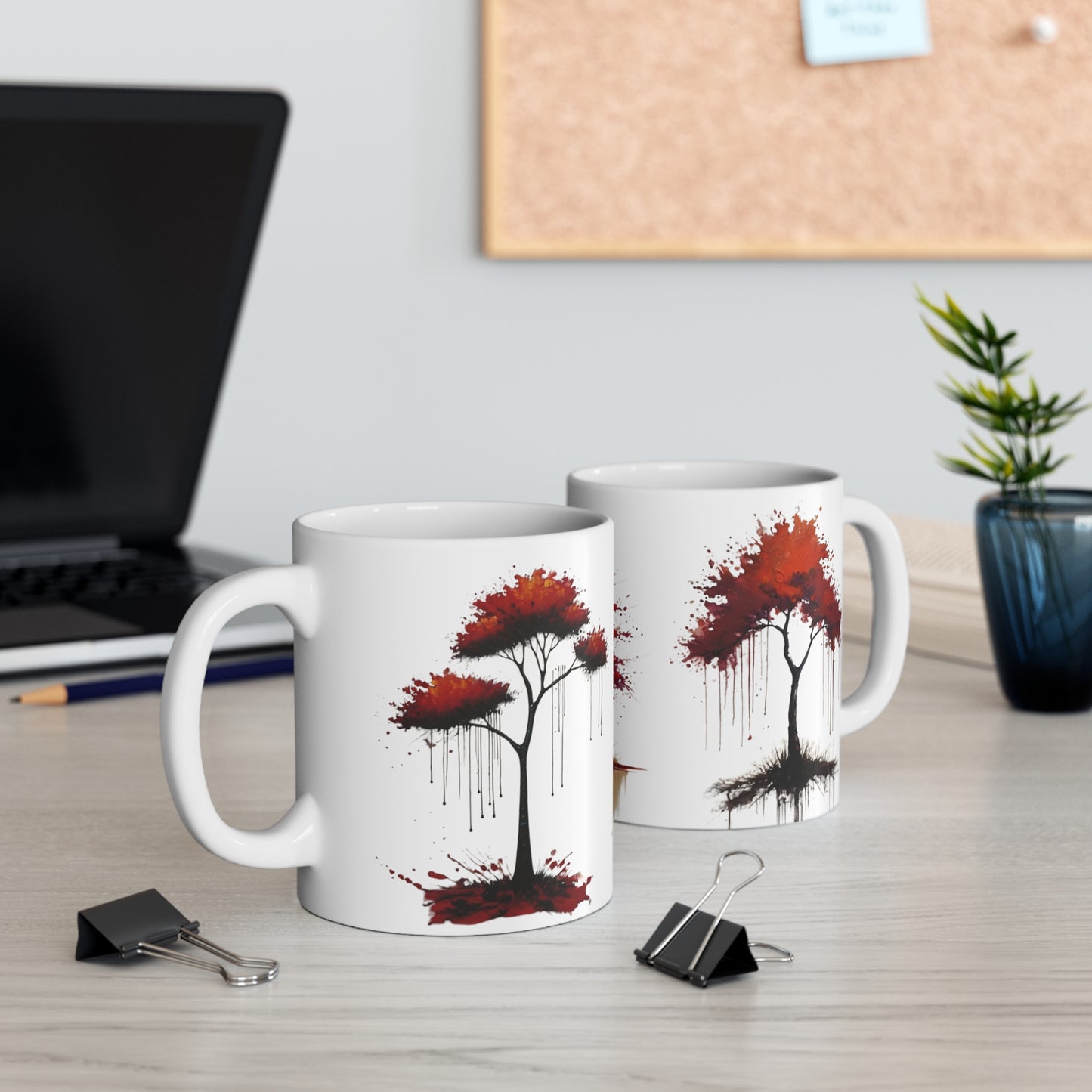 Painted Red Trees Mug - Ceramic Coffee Mug 11oz