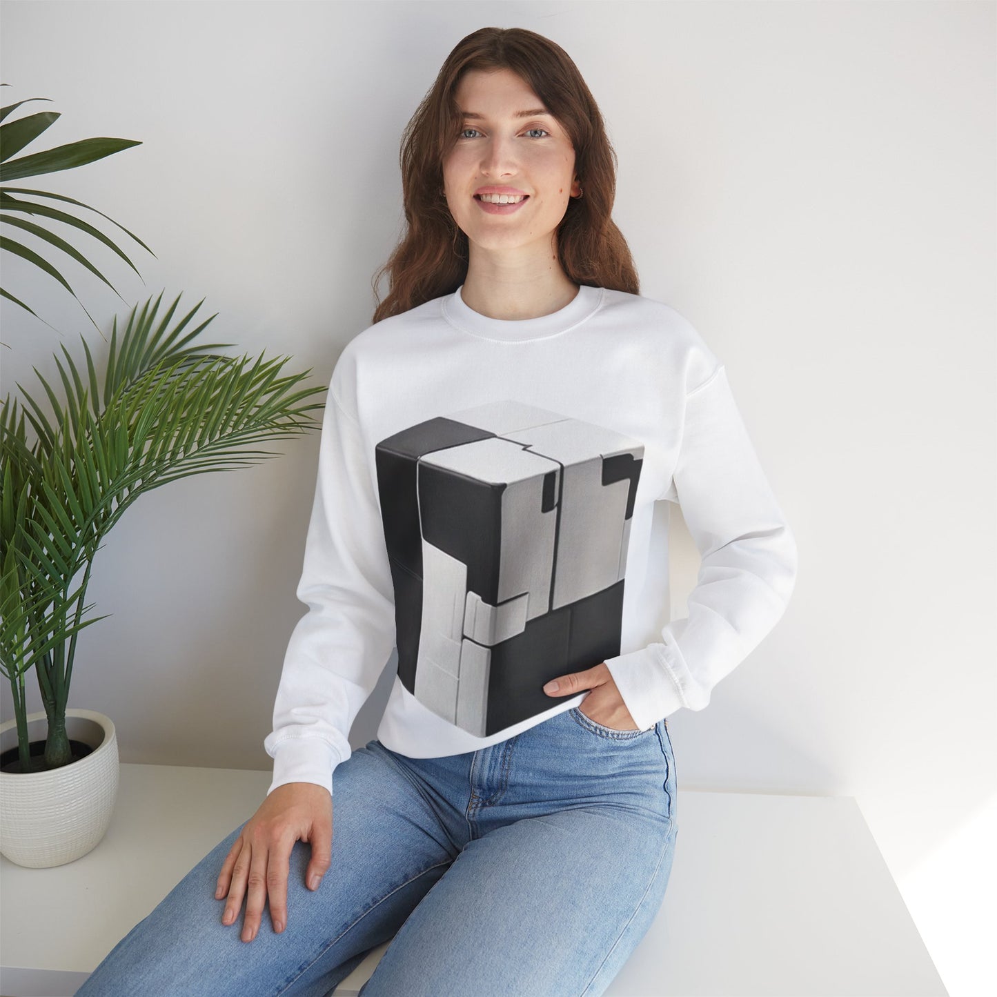 Black and White Cube - Unisex Crewneck Sweatshirt