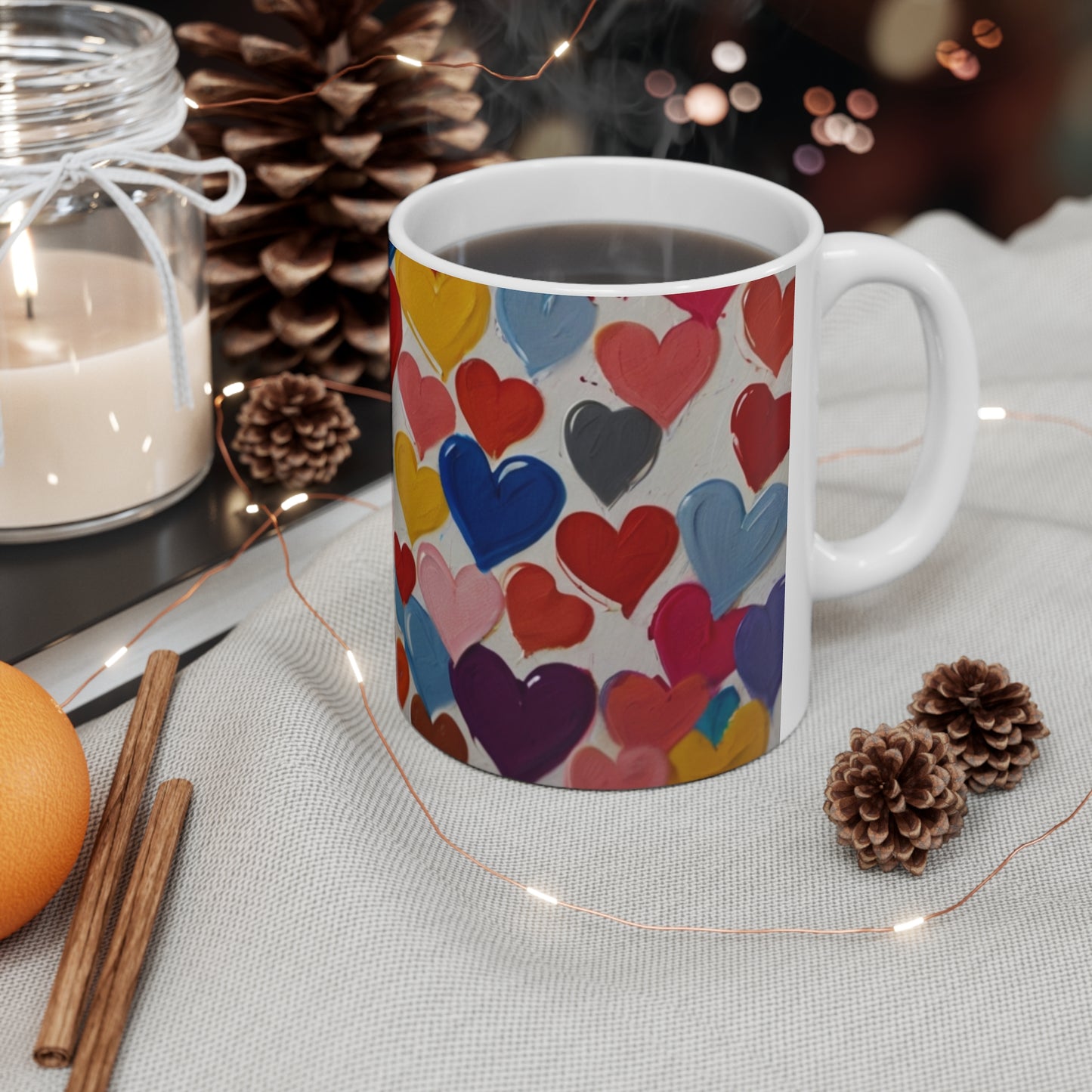 Colourful Paint Style Love Hearts Mug - Ceramic Coffee Mug 11oz