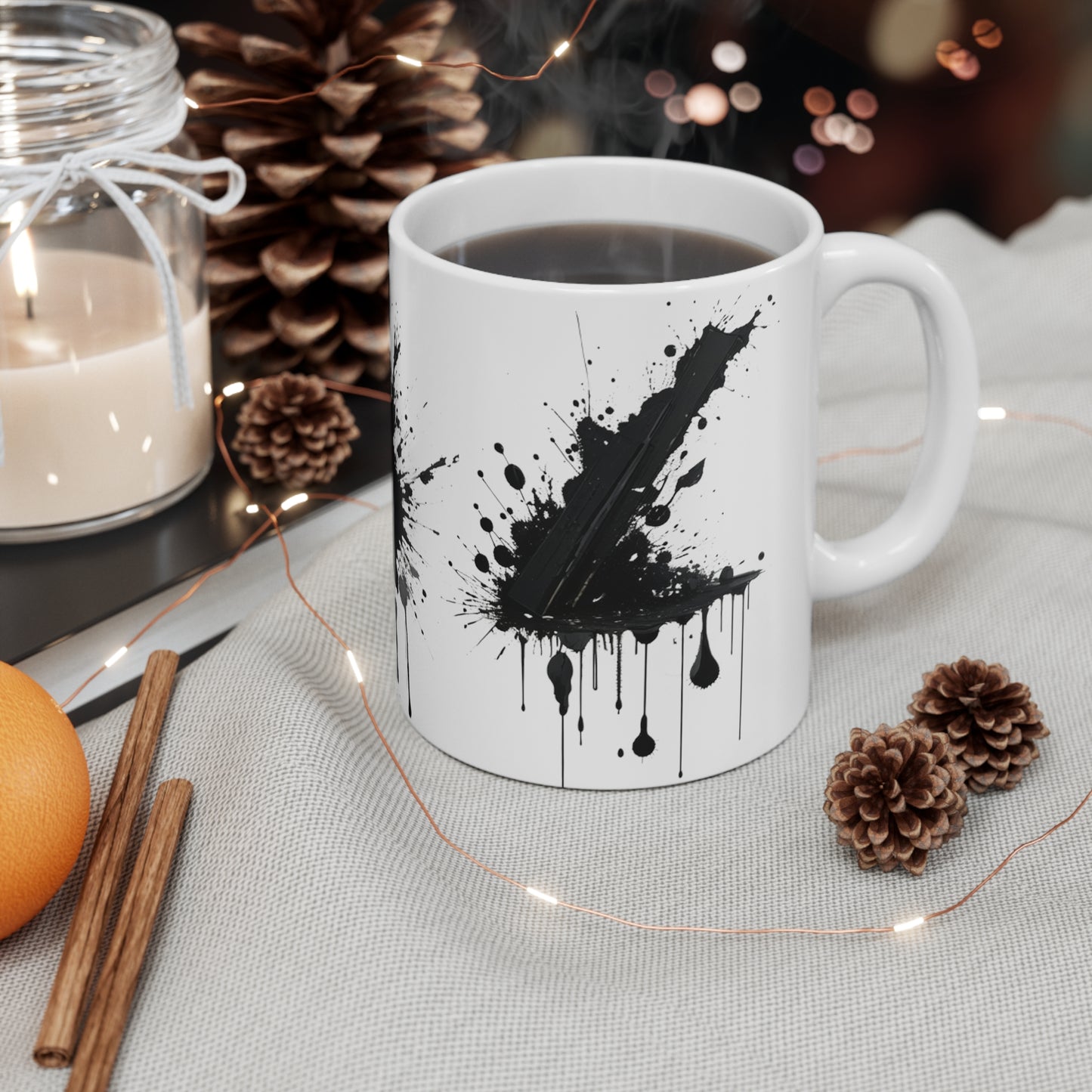 Black Paint Splatter Art Mug - Ceramic Coffee Mug 11oz