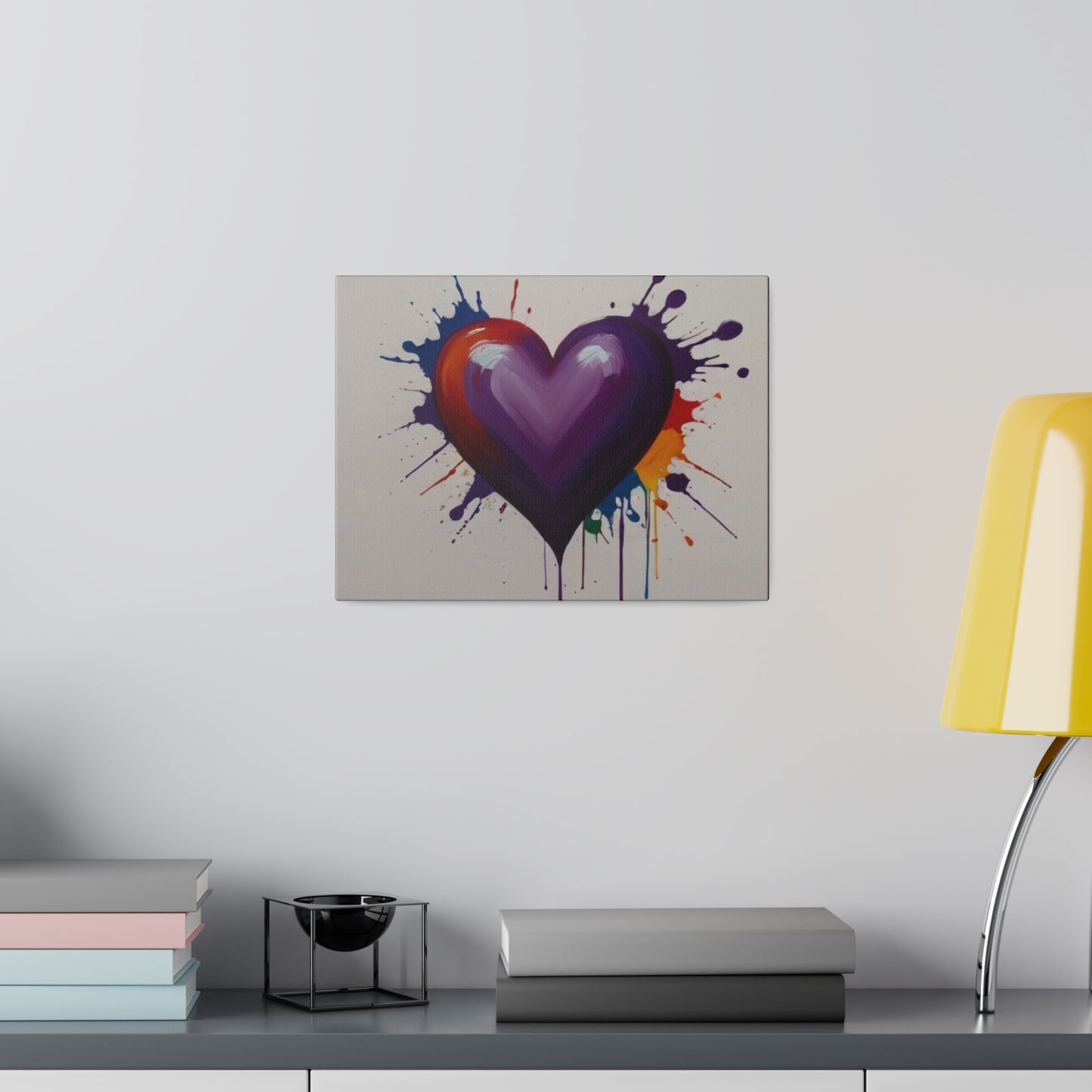 Messy Splatter Purple Love Heart - Matte Canvas, Stretched, 0.75"