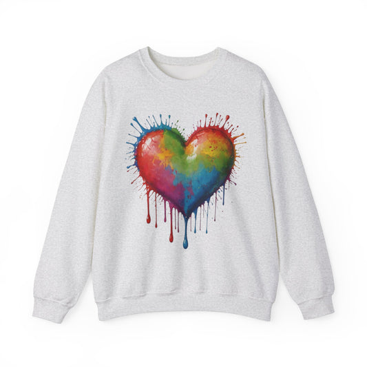 Colourful Messy Dripping Heart - Unisex Crewneck Sweatshirt