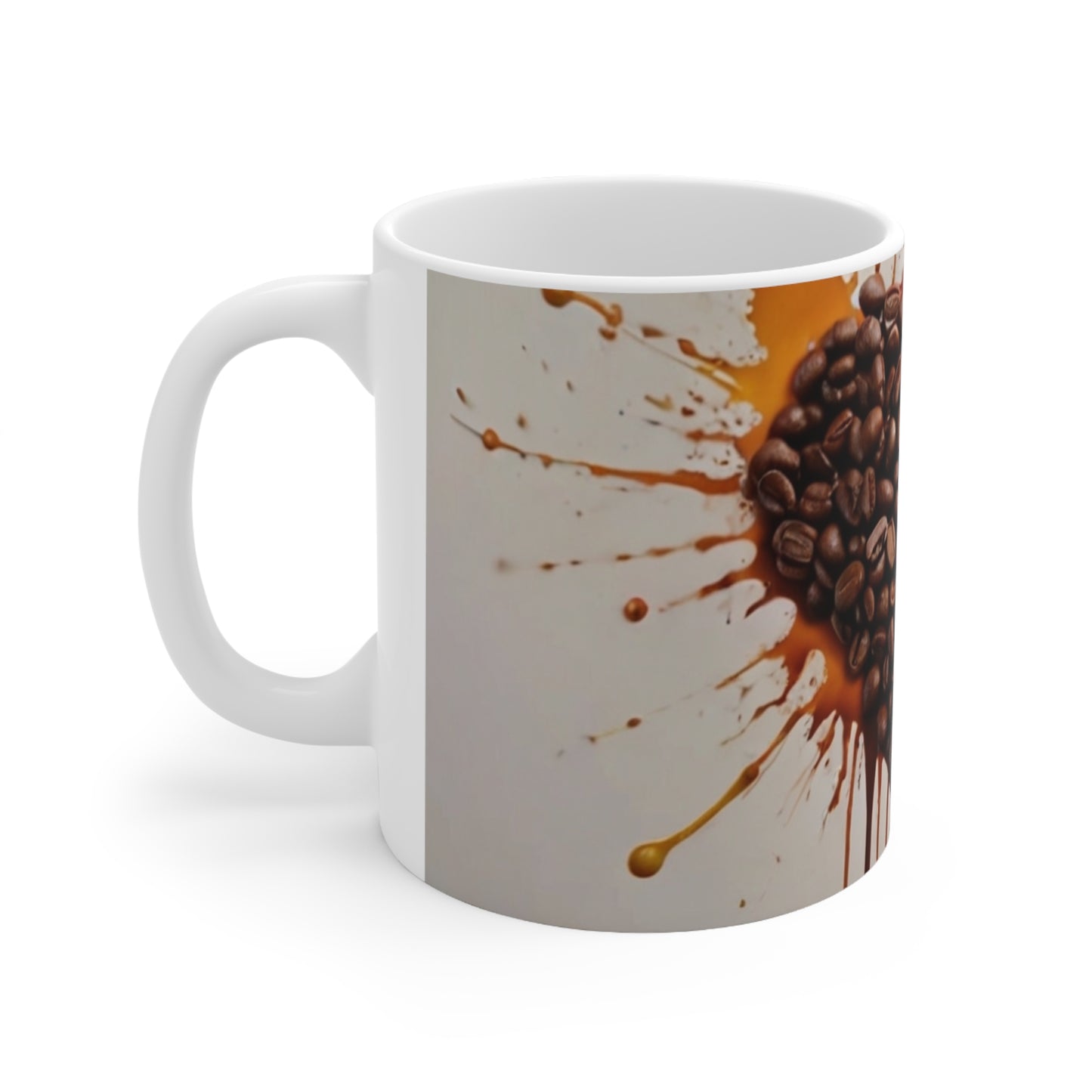 Coffee Beans Love Heart Splatter - Ceramic Coffee Mug 11oz