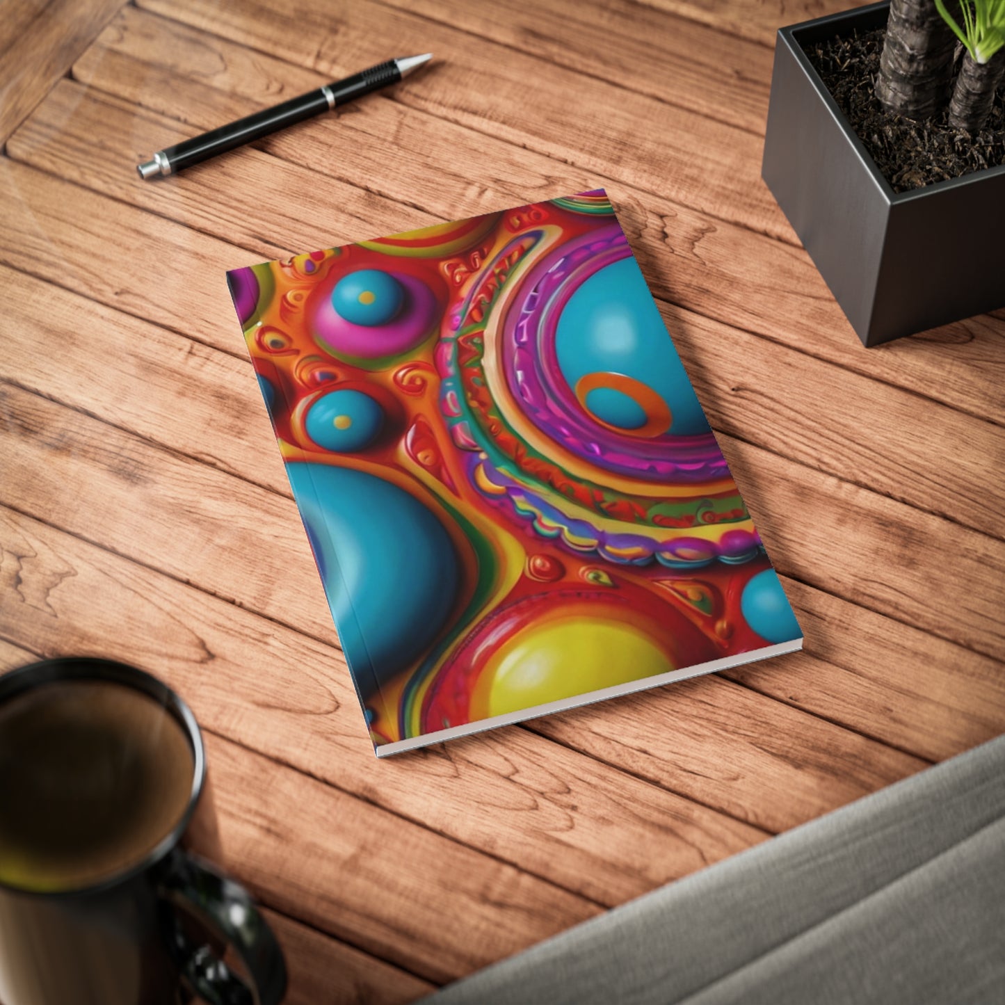 Colourful Trippy Bubbles Art - Softcover Notebook, A5