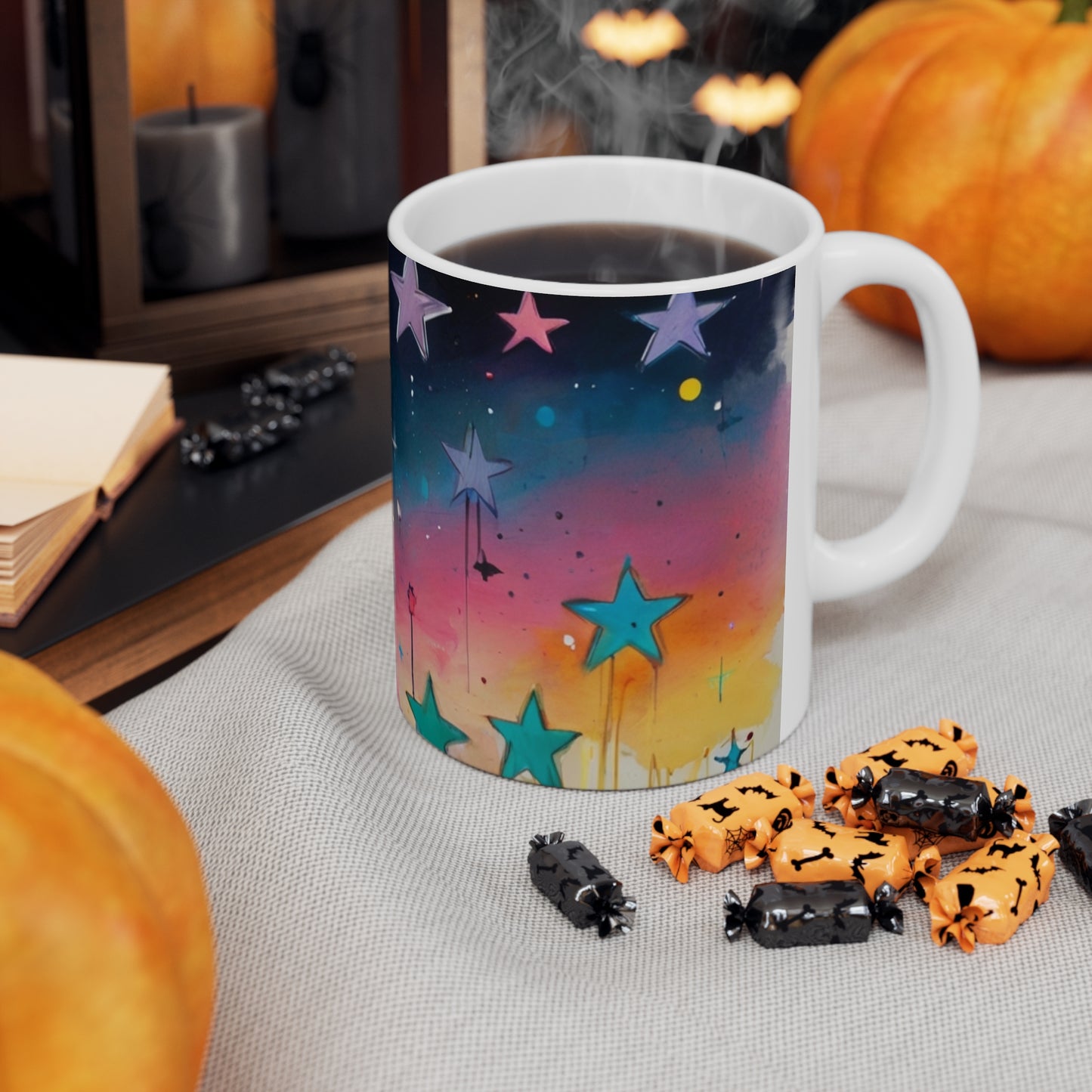 Colourful Sketch Watercolour Stars Mug - Ceramic Coffee Mug 11oz