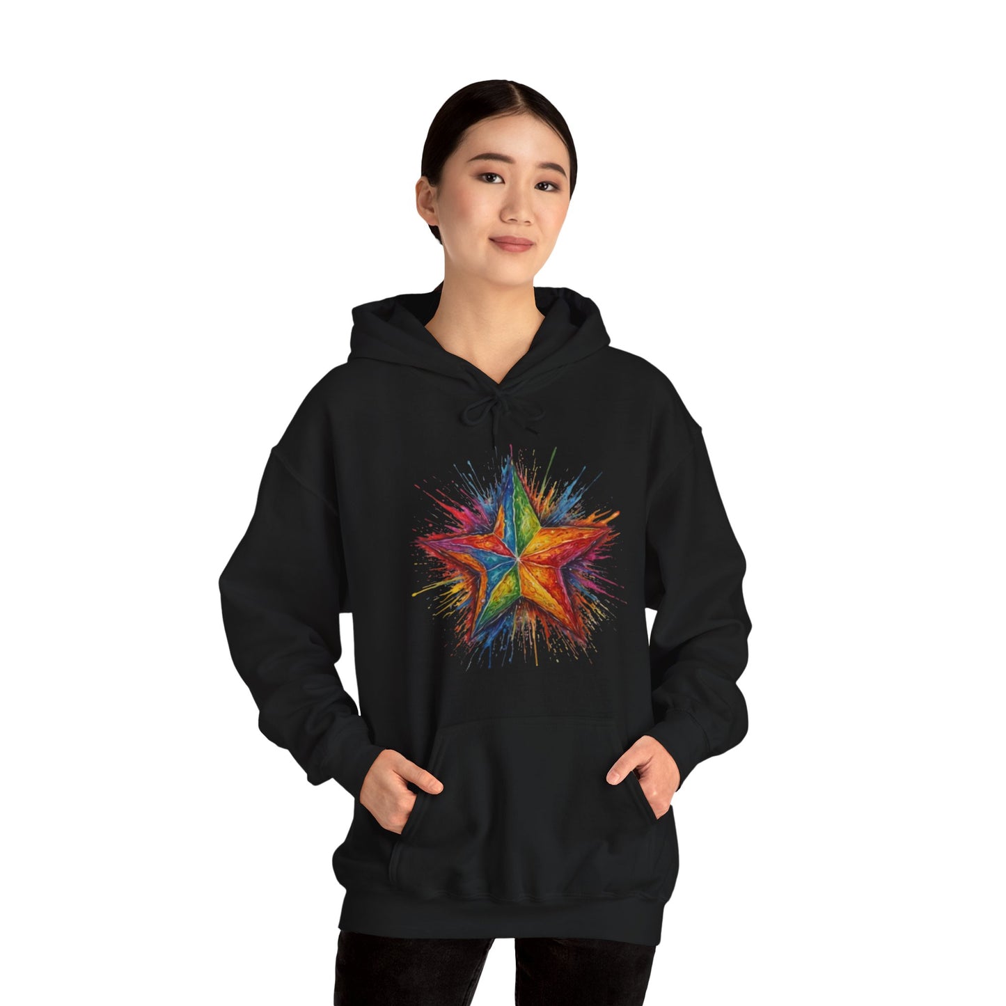 Burning Multicoloured Star - Unisex Hooded Sweatshirt