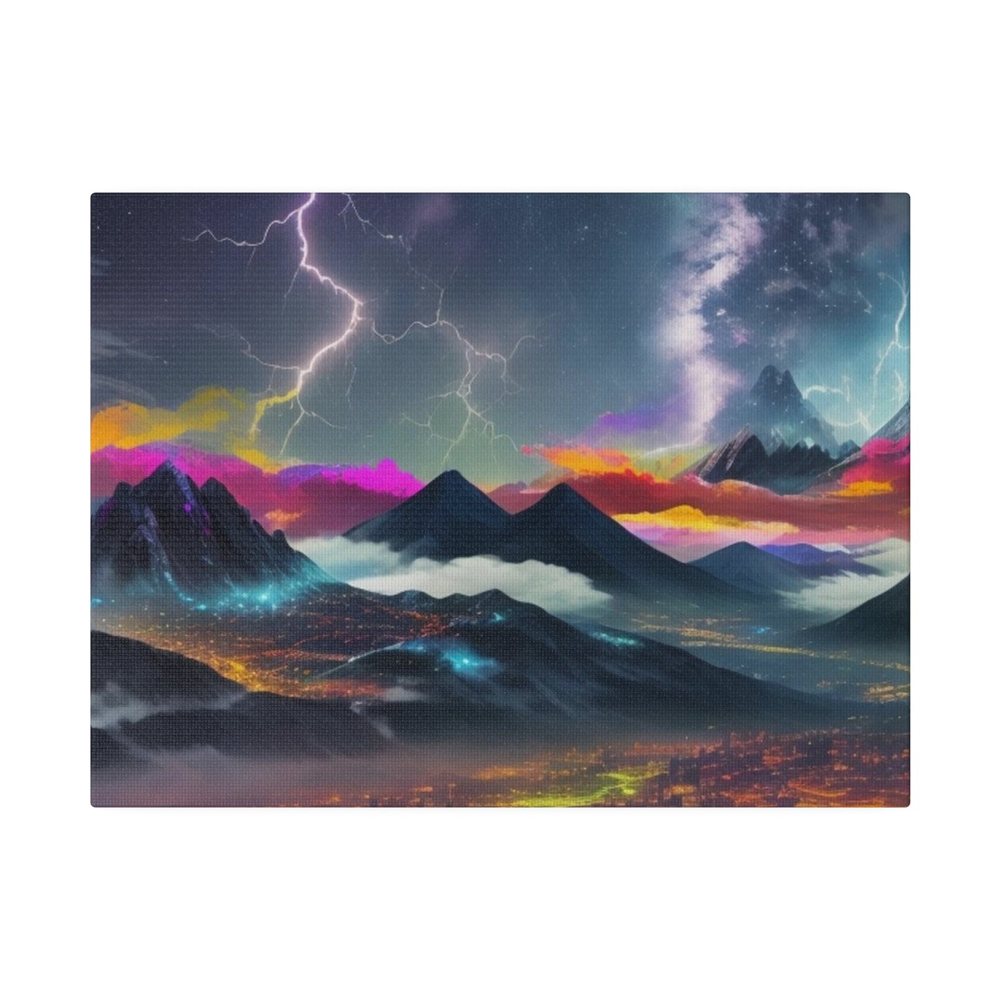 Messy Colourful Lightning Above Mountains - Matte Canvas, Stretched, 0.75"