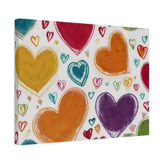 Sketch Colourful Love Hearts - Matte Canvas, Stretched, 0.75"