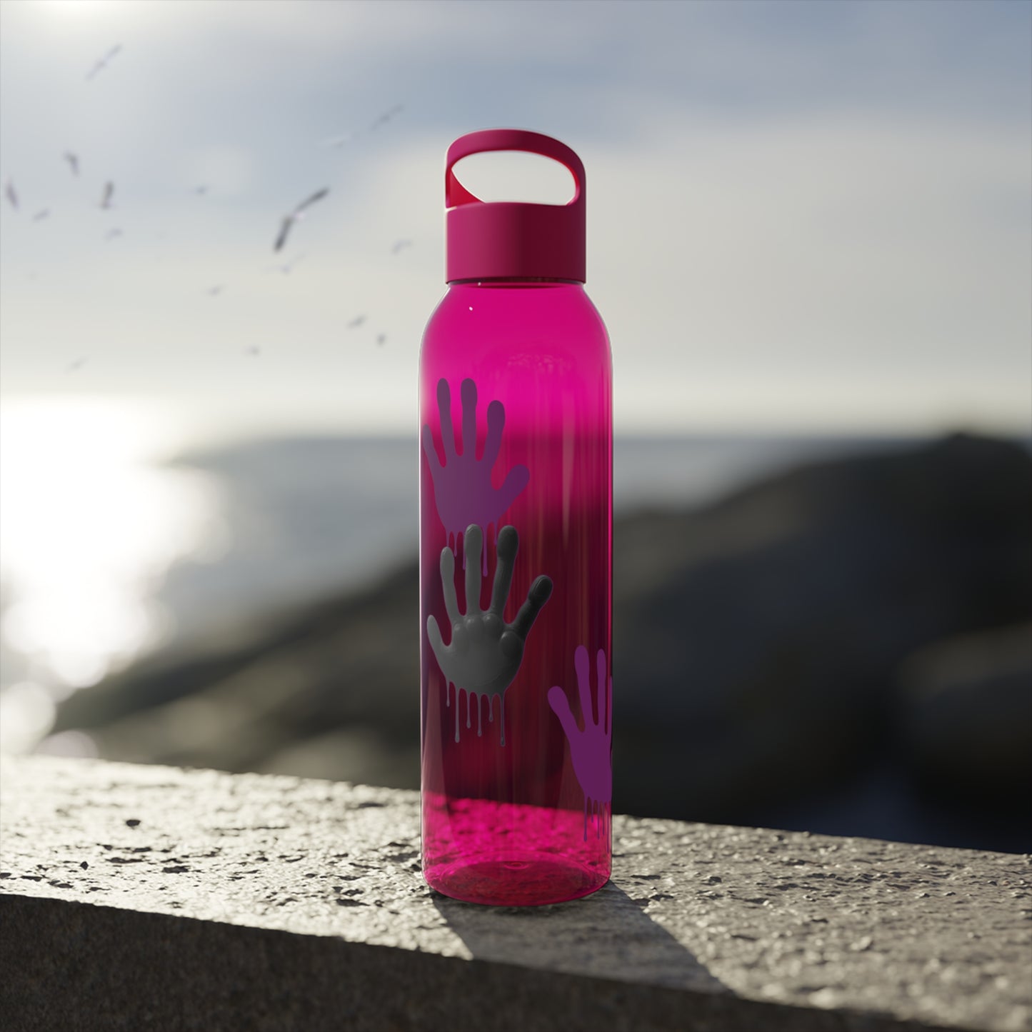 Black Hand Print Art - Sky Water Bottle