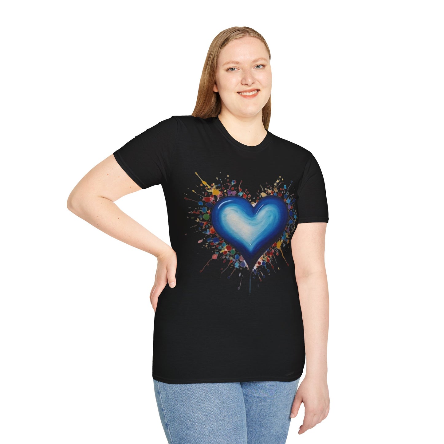 Messy Splatter Blue Love Heart - Unisex T-Shirt