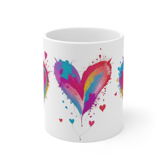 Colourful Messy Love Hearts Art Mug - Ceramic Coffee Mug 11oz