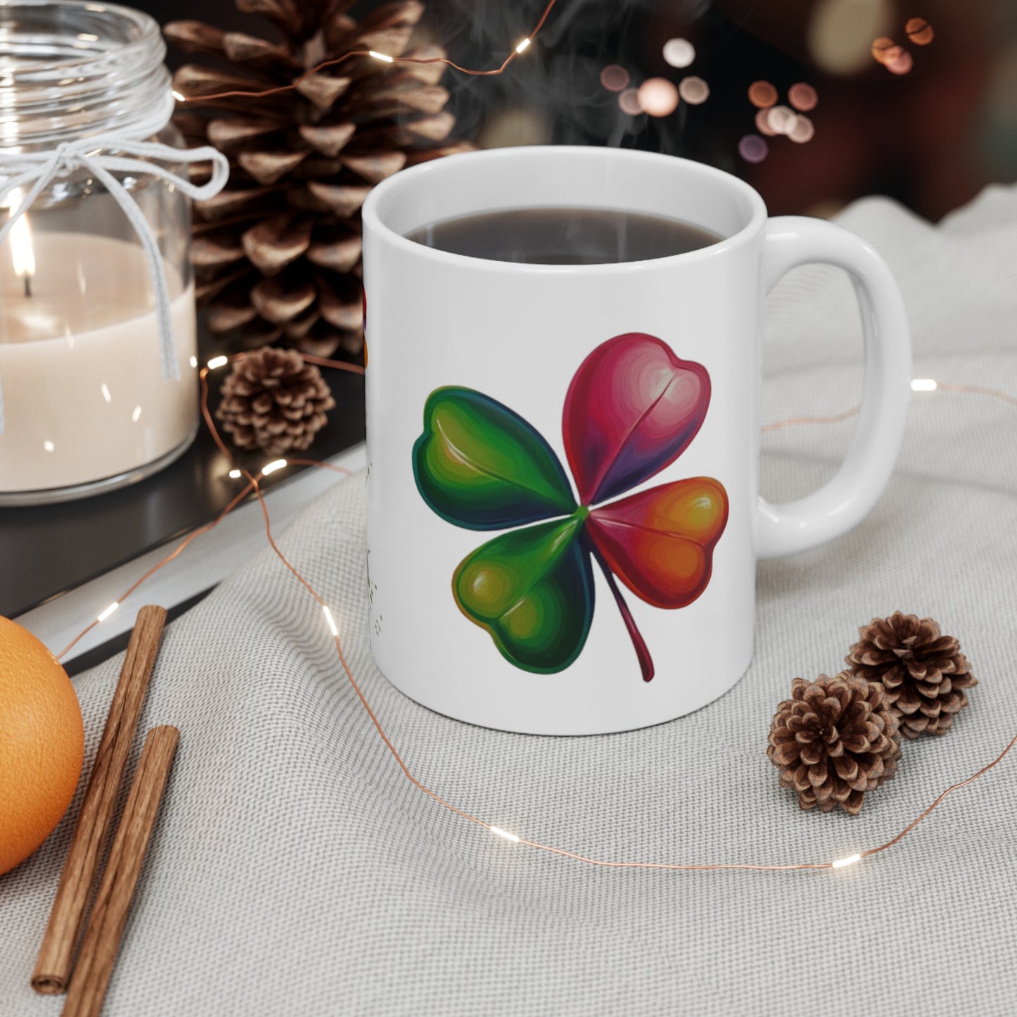 Multicoloured Clovers Mug - Ceramic Coffee Mug 11oz