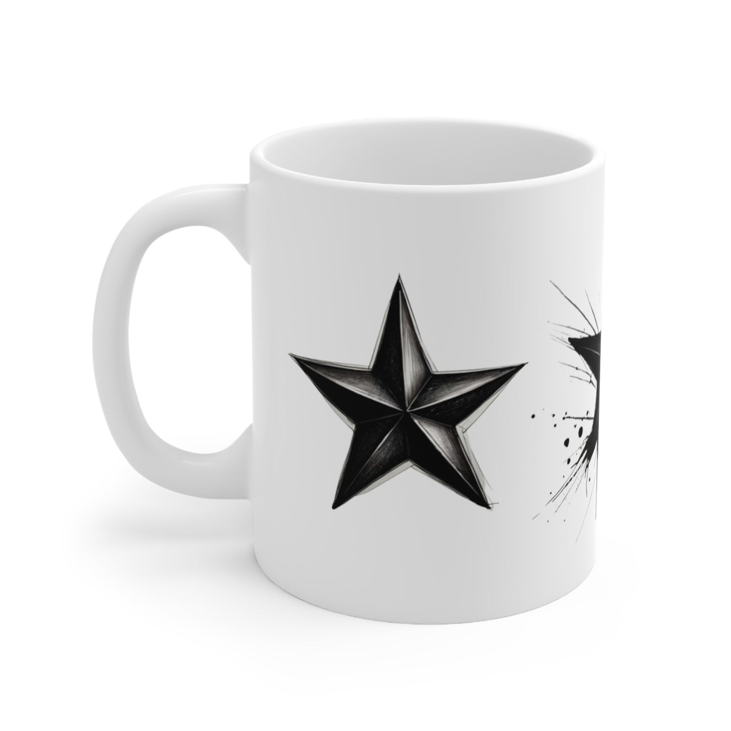 Black and White Sketched Stars Mug - Ceramic Coffee Mug 11oz