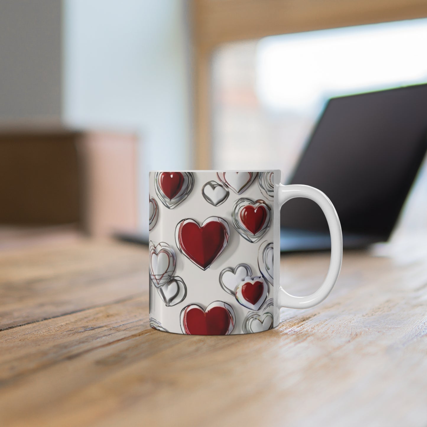 Red And White Love Hearts Mug - Ceramic Coffee Mug 11oz